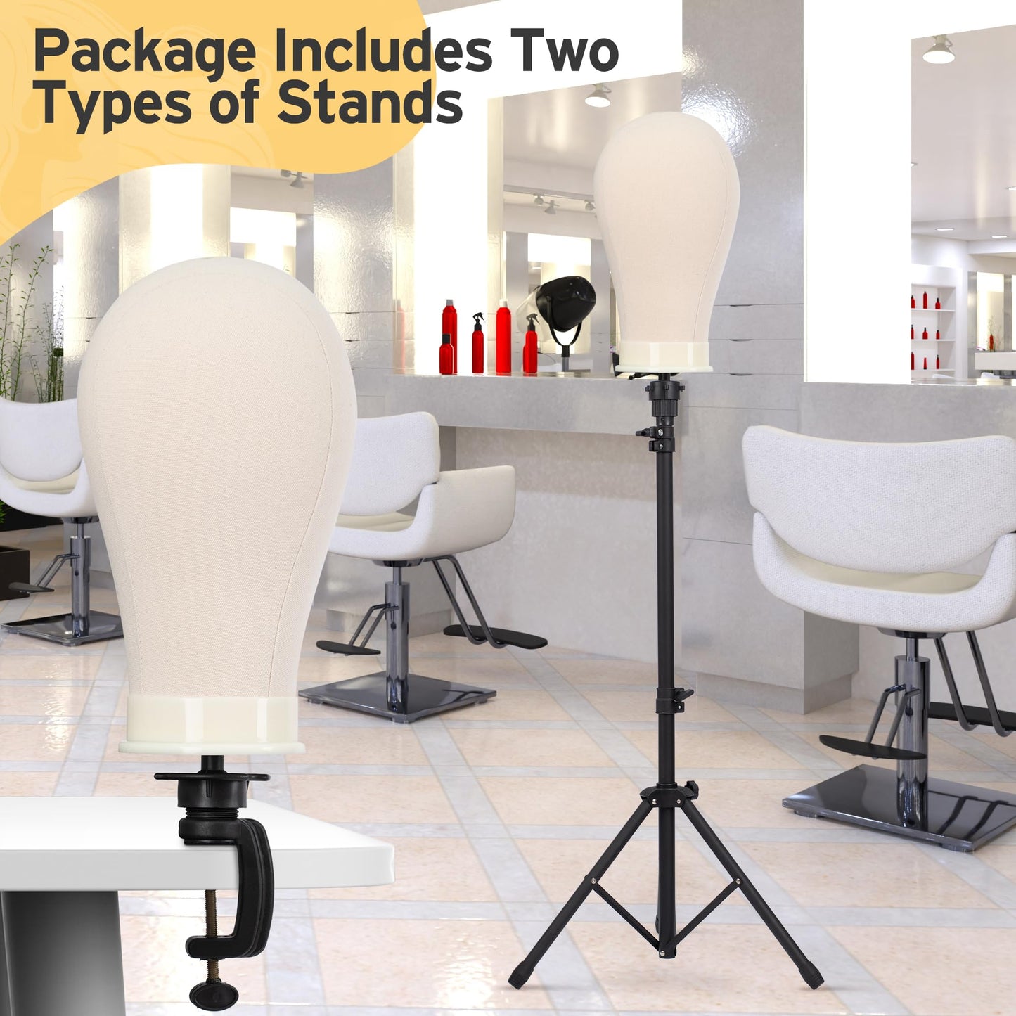 Klvied Wig Stand with 22 Inch Canvas Wig Head, Adjustable 34.64-51.48 Inch Tripod and Table Clamp Set for Wig Display, Basic Styling and Cosmetology Practice, with Carrying Bag