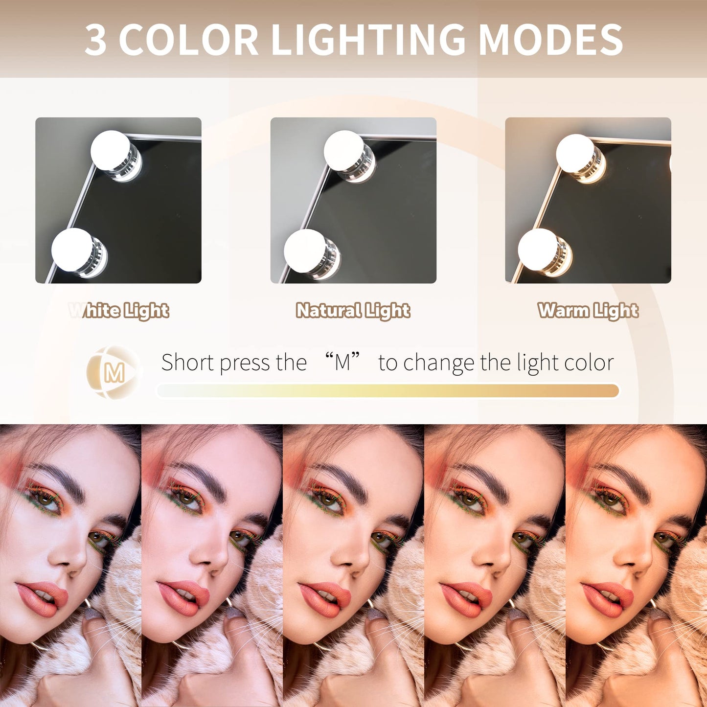 SLIMOON Makeup Vanity Mirror with LED Lights Makeup Mirror Detachable 10X Magnification, Hollywood Make Up Mirror with Lighting, Smart Touch, Rechargeable,360° Rotation, White 13.77"x 11.81"