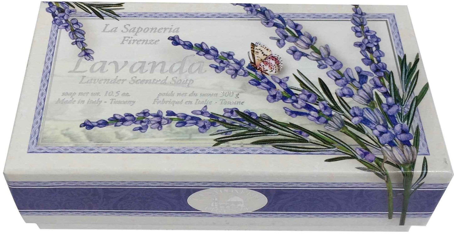 Bath Soap La Saponeria Firenze by Saponificio Artigianale Fiorentino Italian Spa Cleanser Made In Tuscany 10.5 Ounce Decorative Bar Lavanda (Lavender)