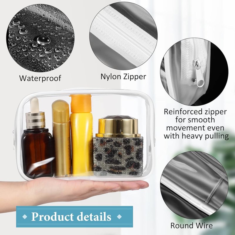 Clear Makeup Bags - 12-Piece PVC Zipper Pouches for Travel | Waterproof Cosmetic Storage Cases (Medium, White)