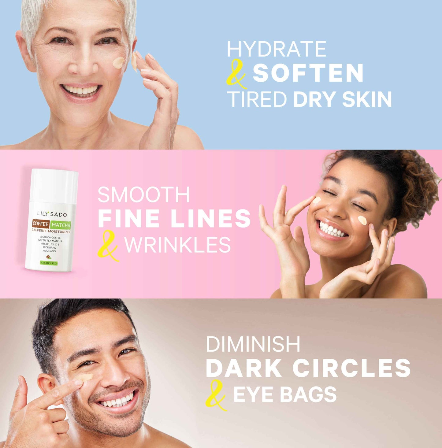 LILY SADO TEA+C™ Coffee & Matcha Face Moisturizer - Natural Vegan Caffeine Facial Cream w Green Tea & Arabica Coffee Beans - Best Antioxidant, Anti-Wrinkle Moisturizing Lotion - Softens & Firms