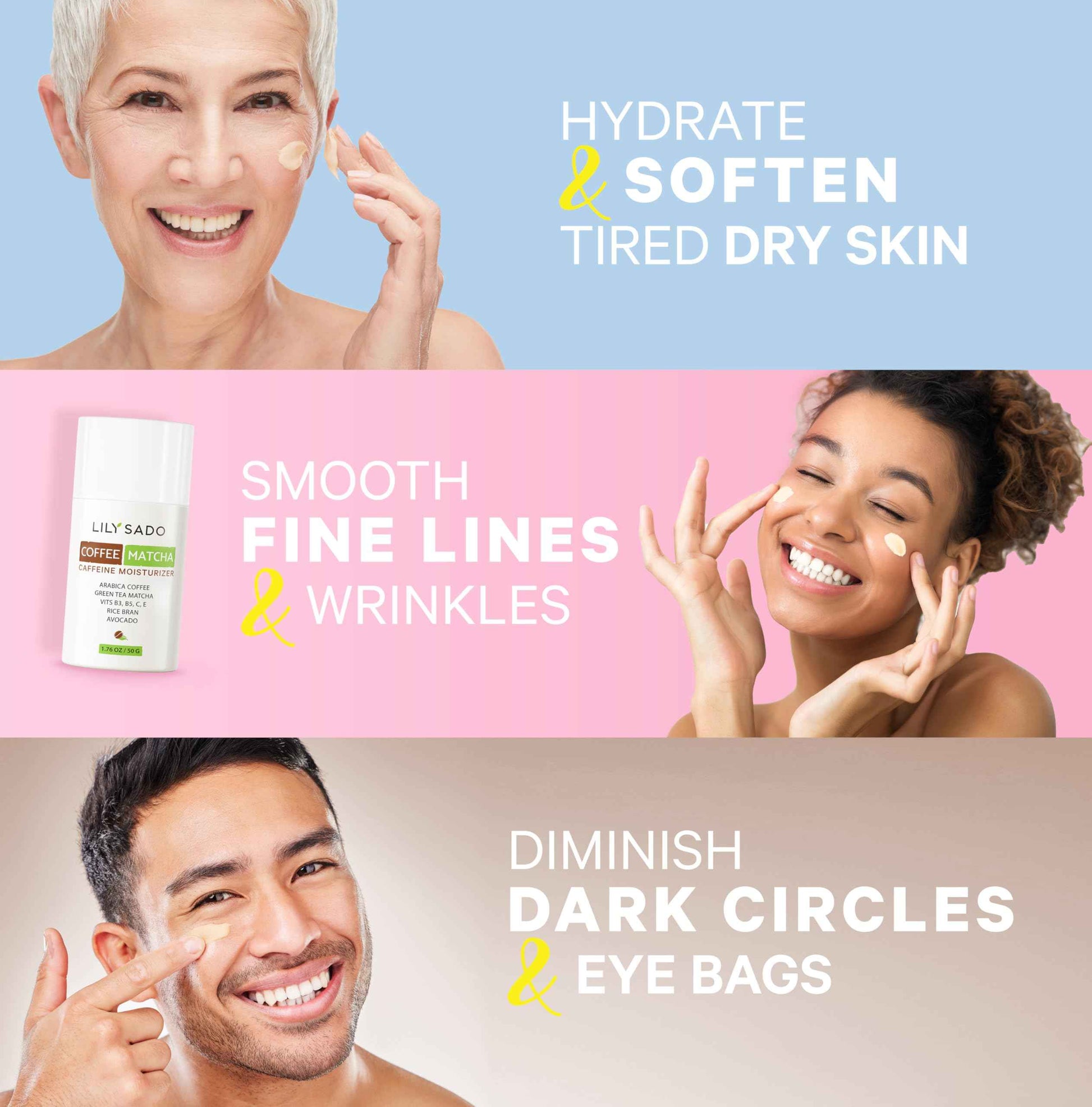 LILY SADO TEA+C™ Coffee & Matcha Face Moisturizer - Natural Vegan Caffeine Facial Cream w Green Tea & Arabica Coffee Beans - Best Antioxidant, Anti-Wrinkle Moisturizing Lotion - Softens & Firms