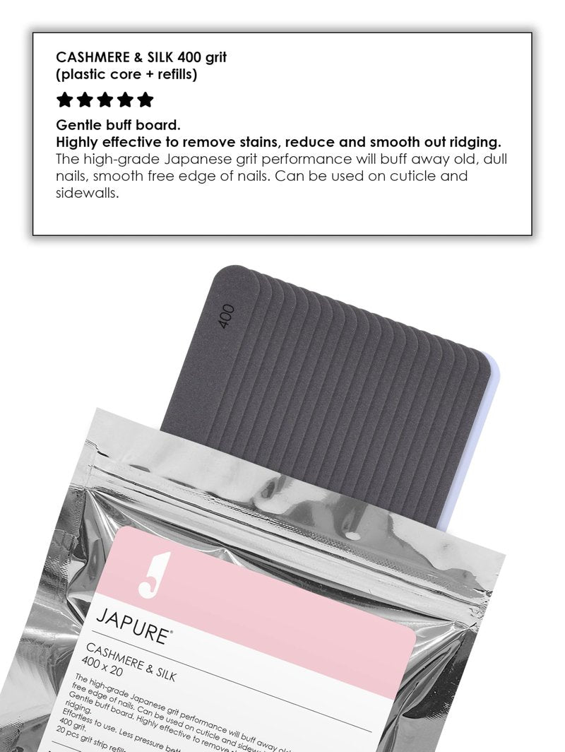 JAPURE TOP File Professional Manicure File - 240 Grit Salon Quality Nail Buffer, 20 Pcs Bulk Pack - Durable Emery Boards for Weak or Brittle Nails