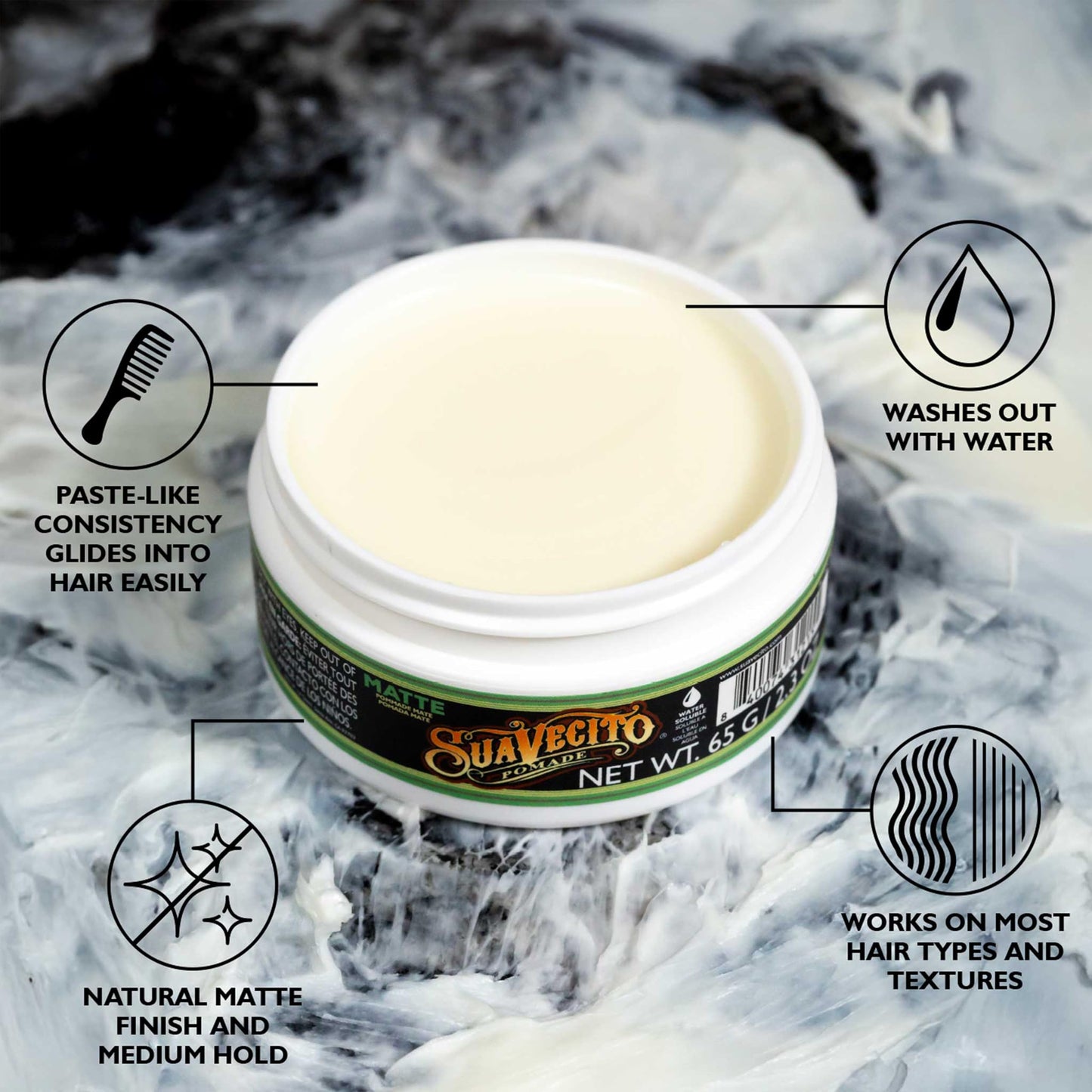 Suavecito Pomade Matte (No Shine) Formula 2.3 oz, 1 Pack - Medium Hold Hair Pomade For Men - Matte Hair Paste For Natural Texture Hairstyles