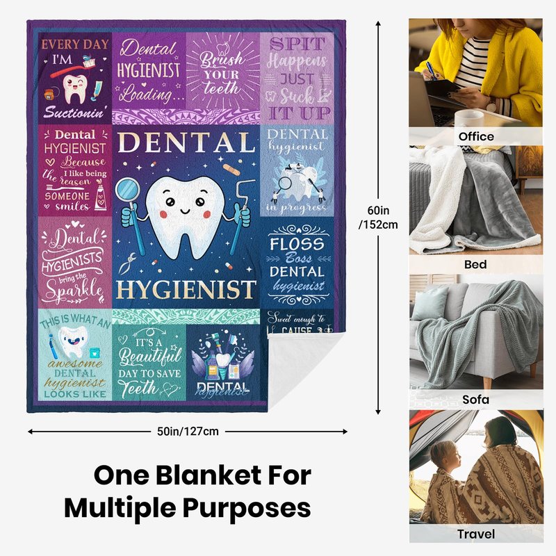 Solzien Dental Hygienist Gifts for Women Blanket 60"x50", Dental Hygiene Student Graduation/Christmas/Birthday Gift
