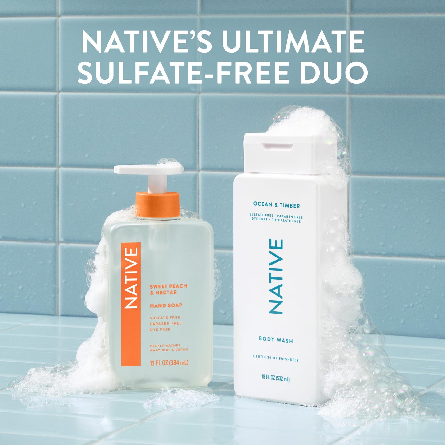 Native Body Wash Contains Naturally Derived Ingredients | For Women & Men, Sulfate, Paraben, & Dye Free Leaving Skin Soft and Hydrating | Ocean & Timber 18 oz - 2 Pk