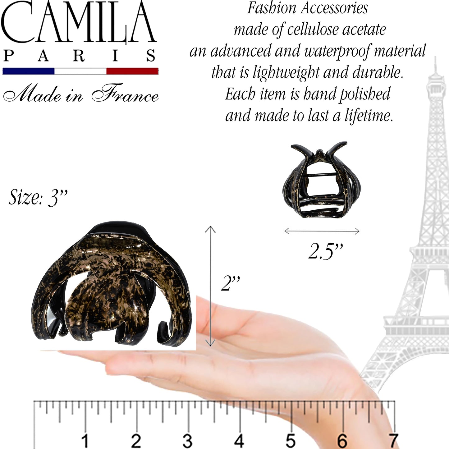 Camila Paris CP3866 French Octopus Hair Clip, 3 Inch Hair Clips for Thick Hair, Girl Big Hair Claw Clips for Long Hair, Jaw Hair Clips for Women Thick Hair Strong No-Slip Grip, Made in France