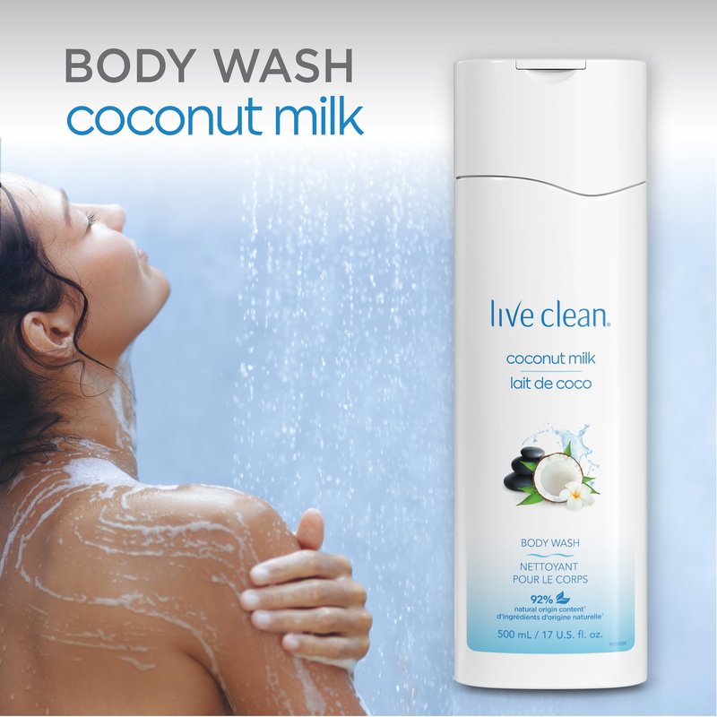 Live Clean Body Wash, Moisturizing Coconut Milk, 17 Oz