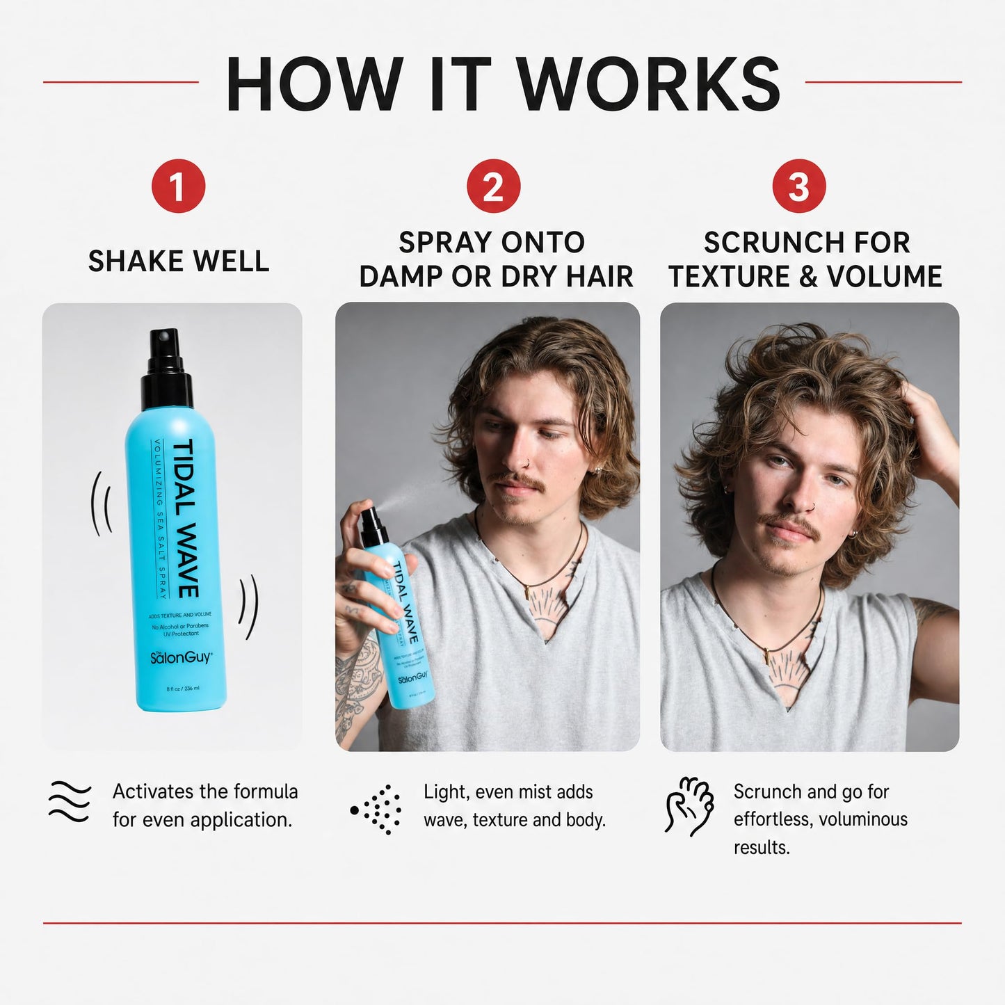THESALONGUY Tidal Wave Sea Salt Spray for Hair – Volumizing & Texturizing Beach Wave Spray for Men & Women | Matte Finish, Light Hold, Alcohol-Free | All Hair Types | 8 oz