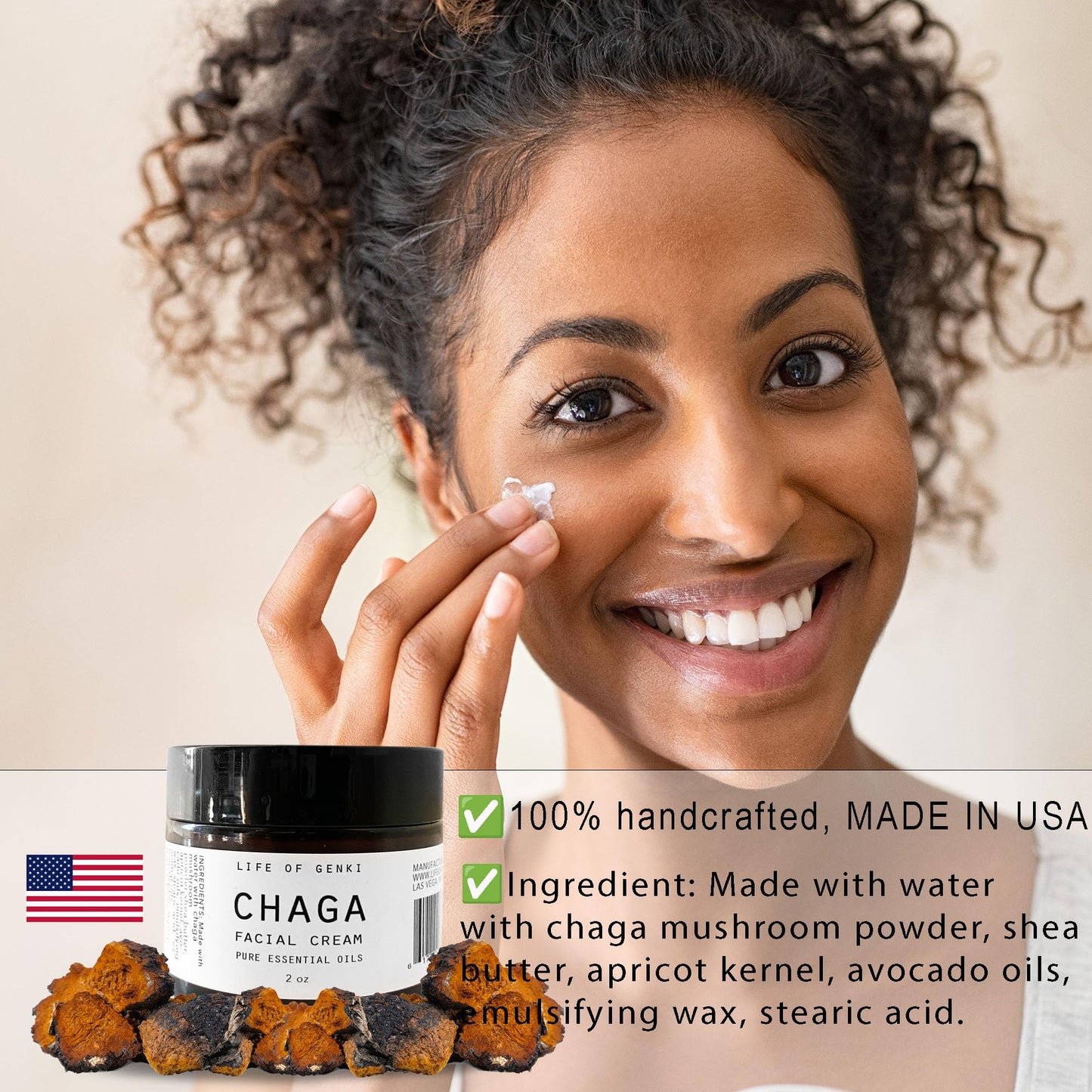 life of genki Chaga Mushroom Face Lotion 2oz – All Natural, Cedarwood Scent, Shea Butter Moisturizer, Antioxidant, Paraben Free, Made in USA