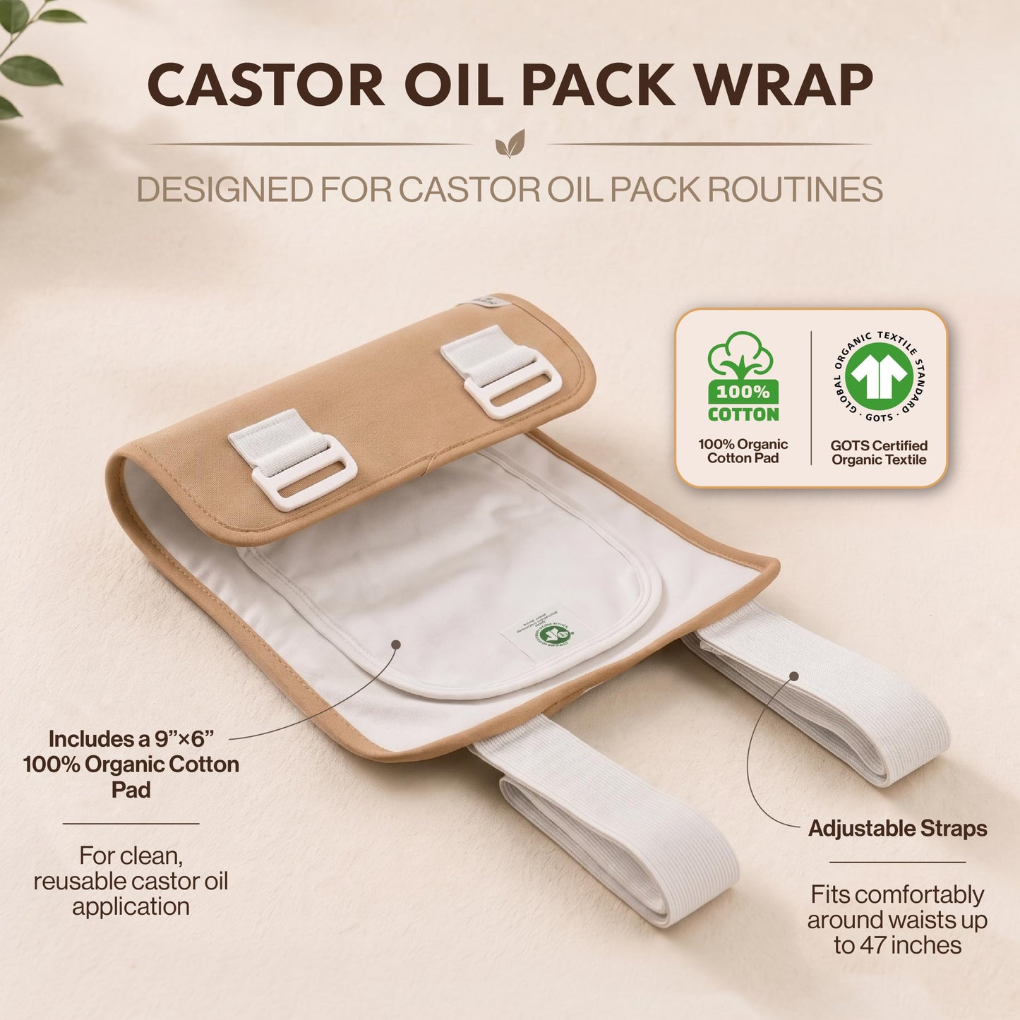 BELMAK Castor Oil Pack Wrap for Stomach, 100% Organic Cotton Inner Layer, Leak-Proof Design, Castor Oil Compress Wrap Reusable Castor Oil Pack Wrap for Women