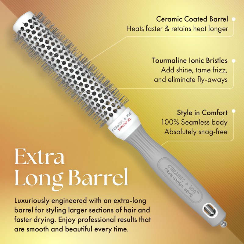 Olivia Garden Ceramic + Ion Speed XL - Extra-Long Round Thermal Hair Brush - Not Electrical - Professional Blowout Brush for Normal to Thick Hair - 1 3/4"- Diameter Barrel - CIXL-45