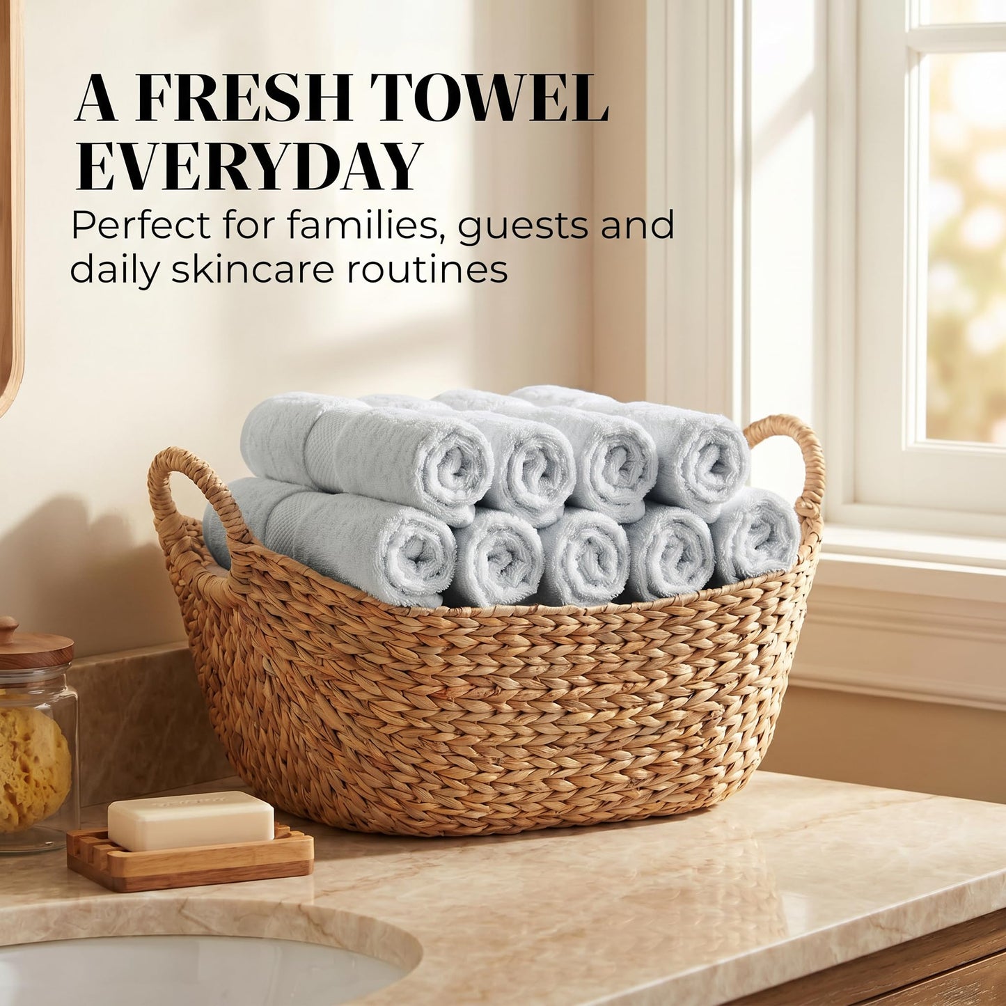 TOWELTIQUE Organic Cotton Wash Cloths, Feather-Touch, 12 Pack – Light Gray
