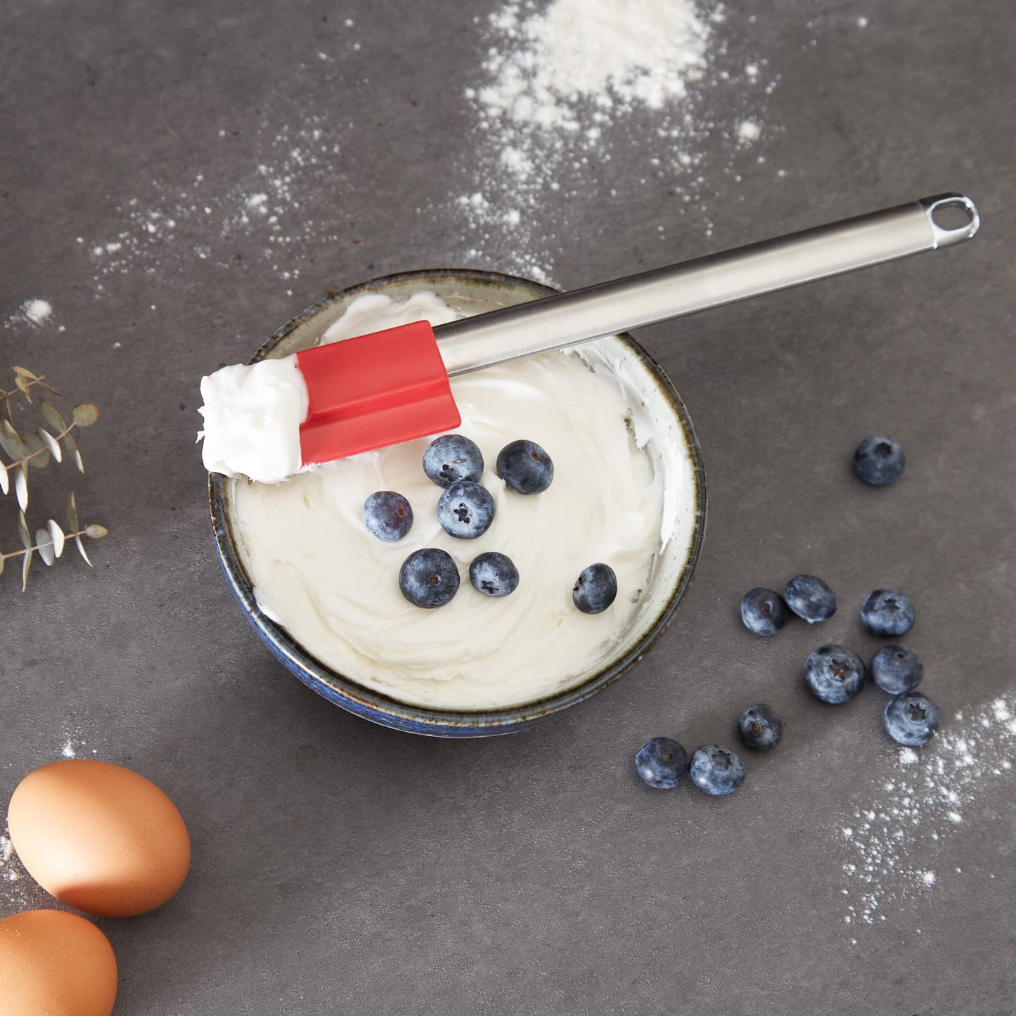 RSVP International Endurance Kitchen Tool Collection Silicone Spatula, Stainless Steel Handle, 9.5x1.4", Red