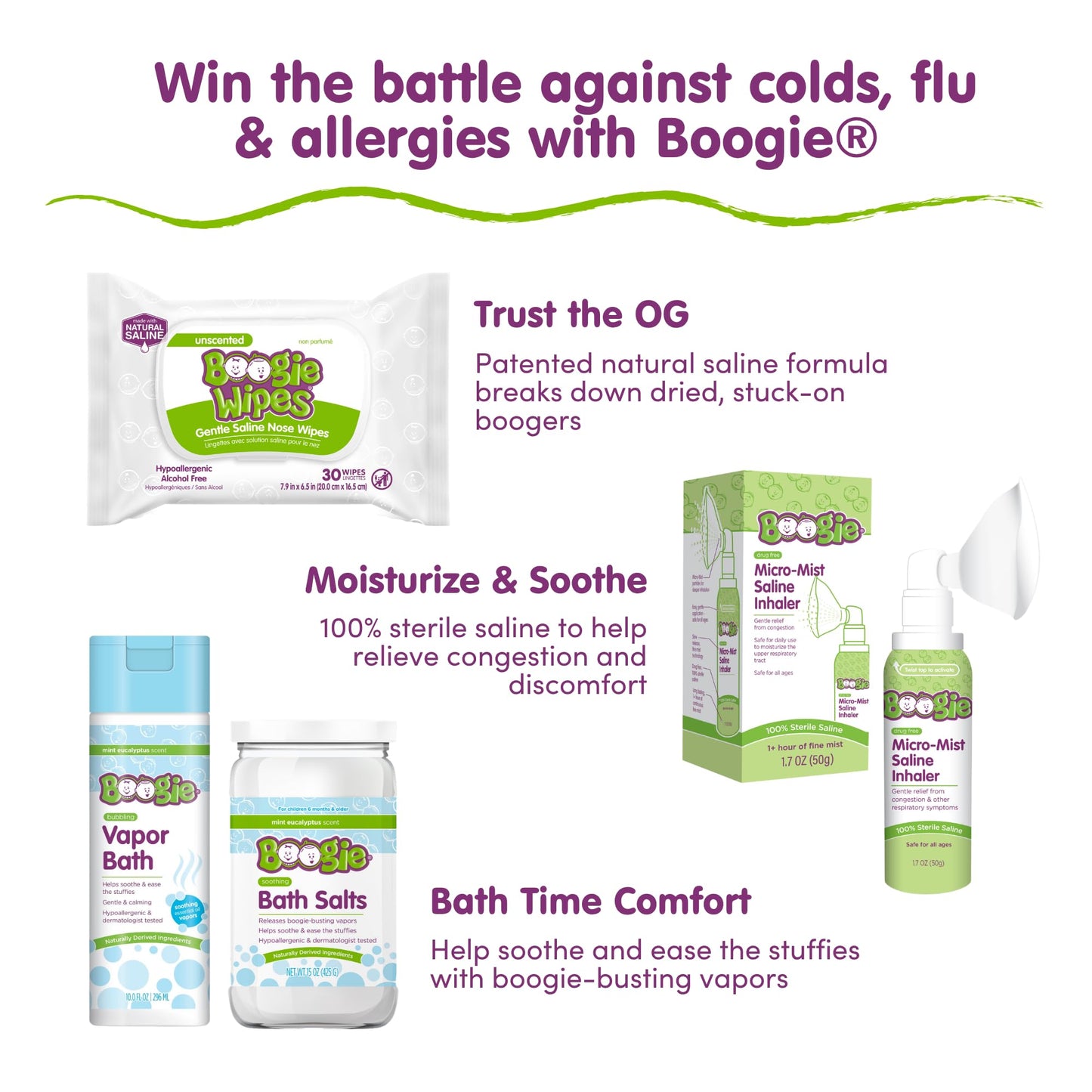 Boogie Wipes Saline Nose Wipes - 90 Count - Lavender Scent, Hypoallergenic & Alcohol-Free - Allergy Relief - Made with Natural Saline, Aloe, Chamomile & Vitamin E - Diaper Bag Essential