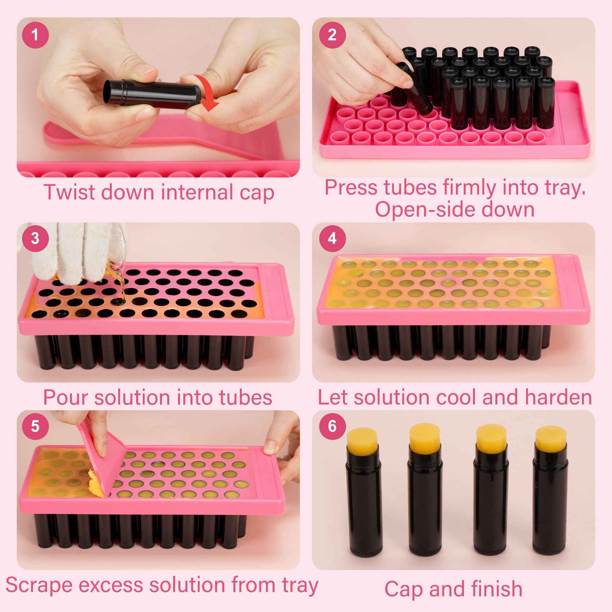 LotFancy Lip Balm Tubes with Filling Tray and Spatula, 50Pcs 4.5ml Black Lip Balm Containers, BPA Free & Leak Free, Handmade Set