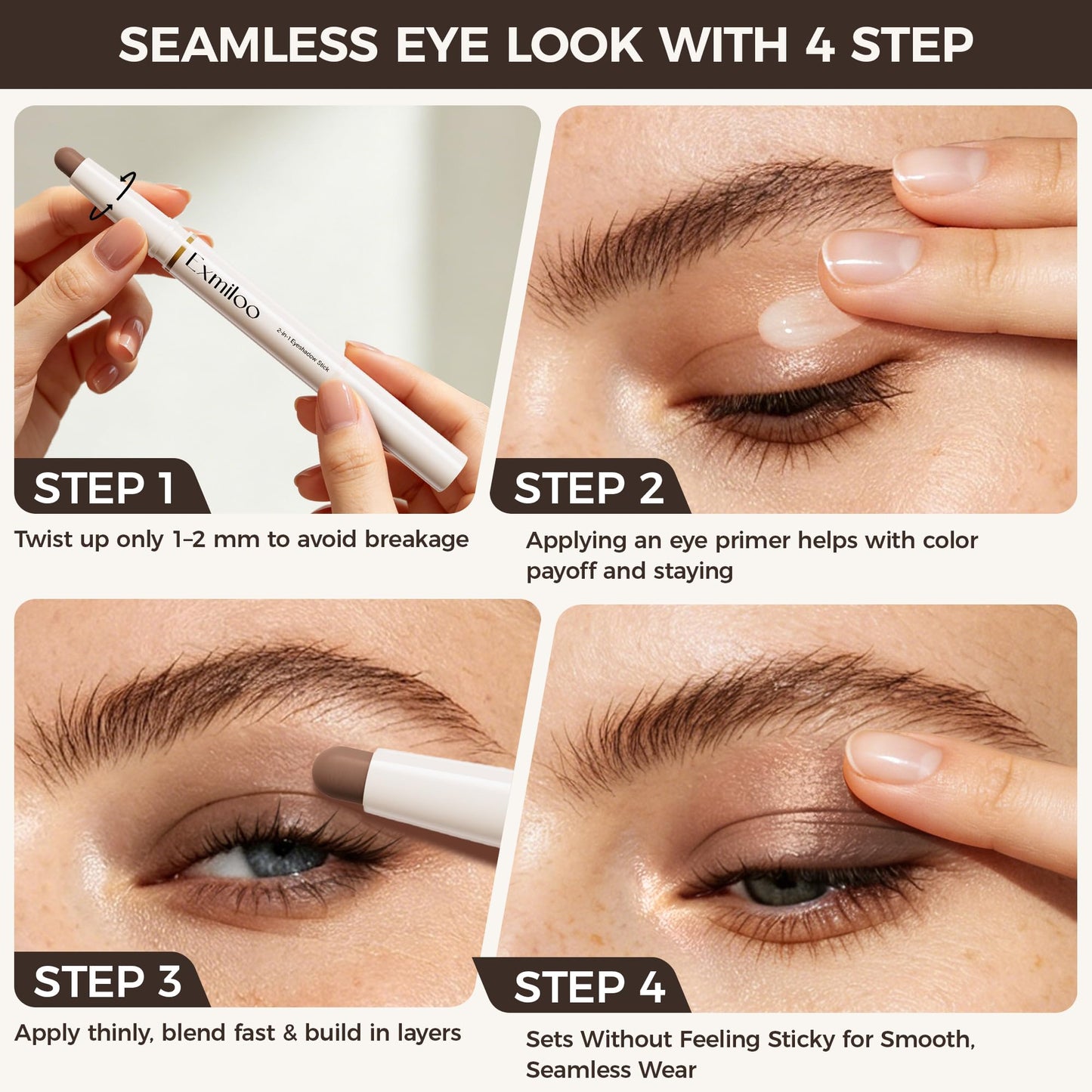 exmiloo Cream Eyeshadow Stick, Taupe Matte & Rose Gold Shimmer Duo