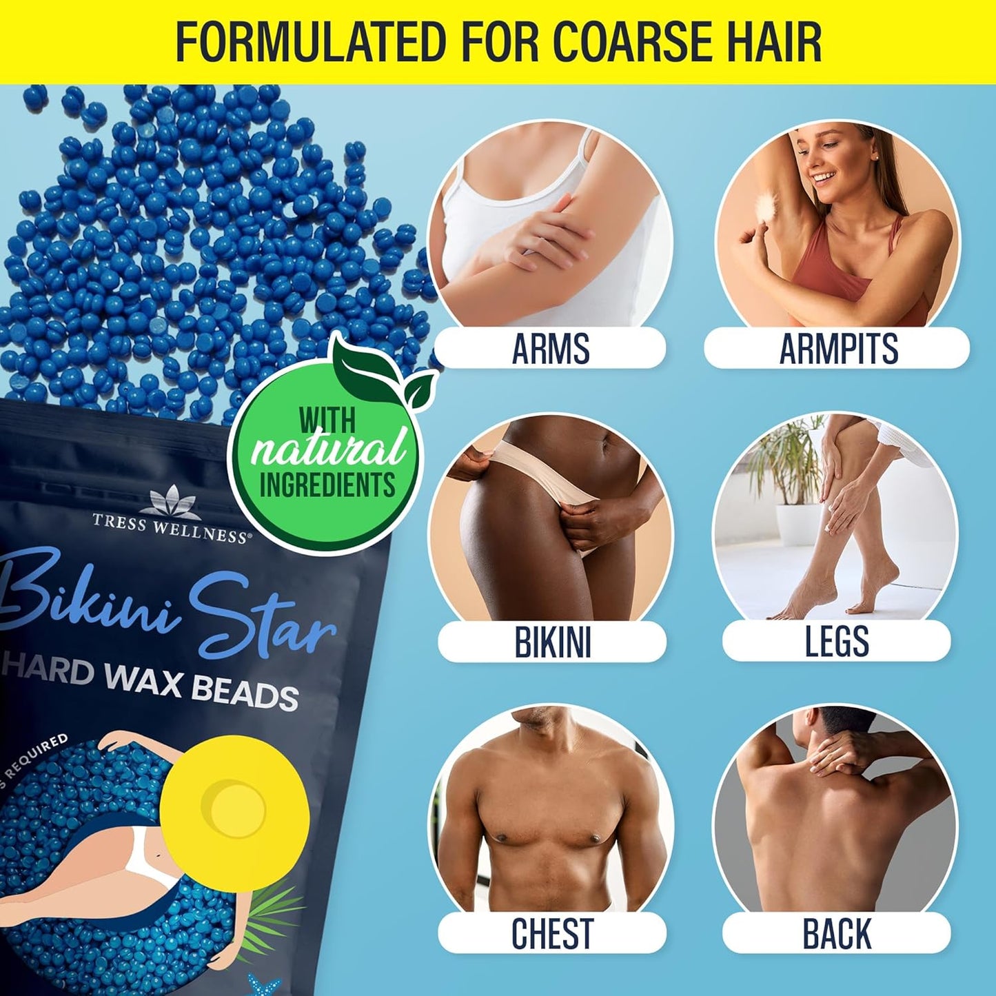 Tress Wellness Wax Beads | Safe Dermatologically Tested Wax for At-Home Bikini & Body Hair Removal - 2 Pack, 2 x 1.2lb