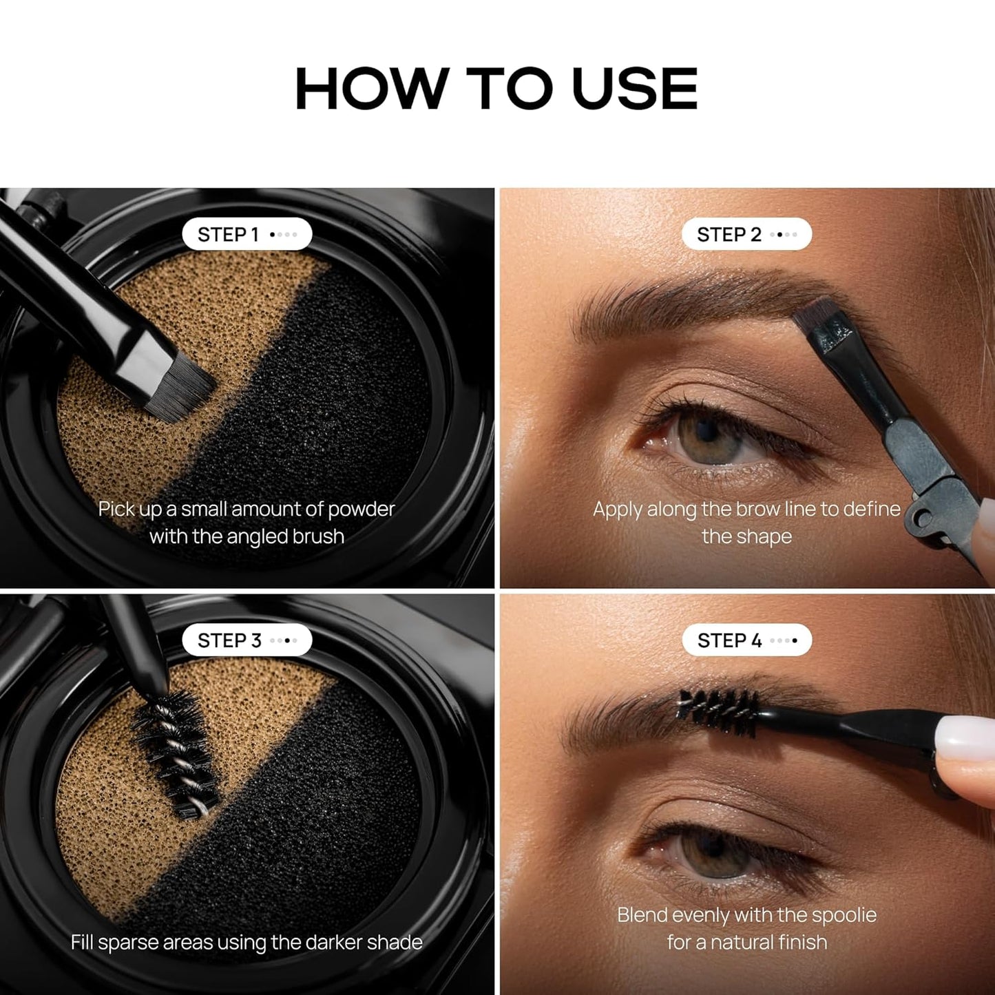 Eyebrow Powder Kit for Women - Dual Cushion Color Palette | Long-Lasting Light Brown & Black Shades with Brush & Mirror