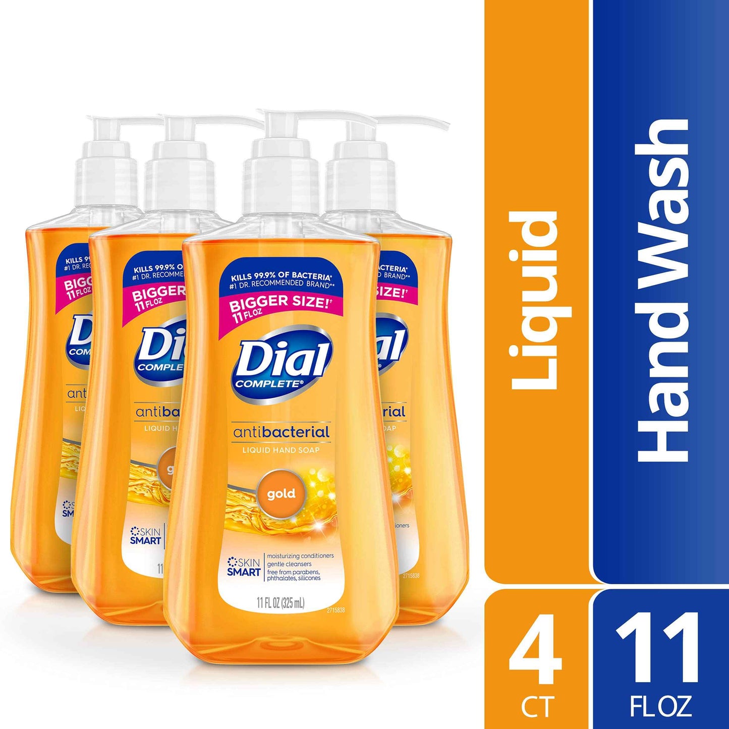 Dial Antibacterial Liquid Hand Soap, White Tea, 11 fl oz (Pack of 4) & Antibacterial Liquid Hand Soap, Gold, 11 fl oz (Pack of 4)