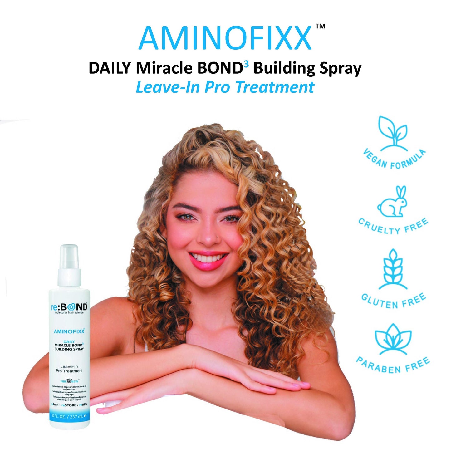 reBOND Hair AminoFixx Leave in Miracle Bond Building Spray 8 oz. Repairs, Strengthens & Maintains Hair Bonds - Eliminates Frizz & Reduce Breakage - for Color Treated, Dry & Damaged Hair