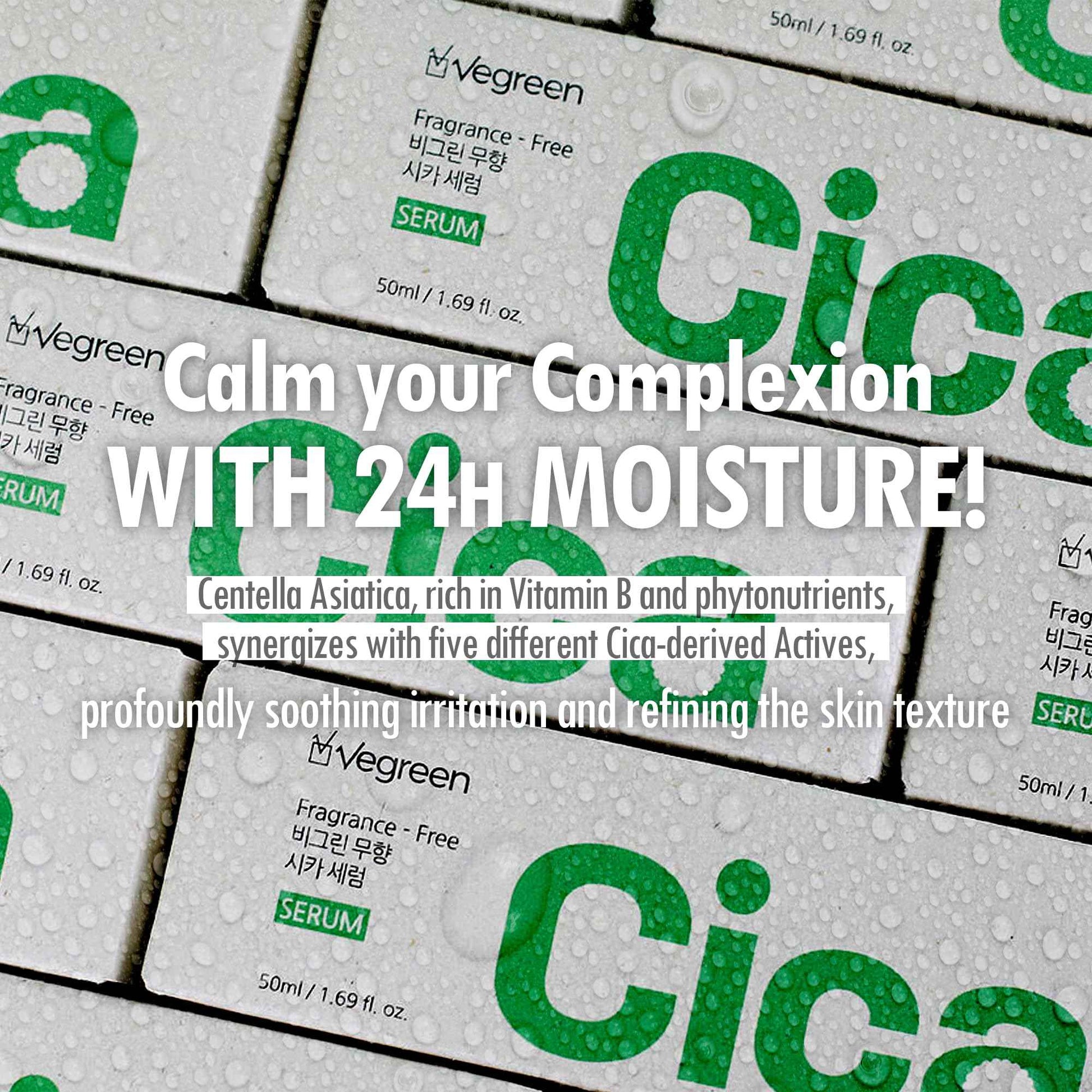 VEGREEN Fragrance-Free Cica Serum | Centella Asiatica Enriched Face Serum for Women & Men | Alcohol-Free Centella Unscented Serum Face Moisturizer | Hydrating Serum for All Skin Types 1.69 fl oz