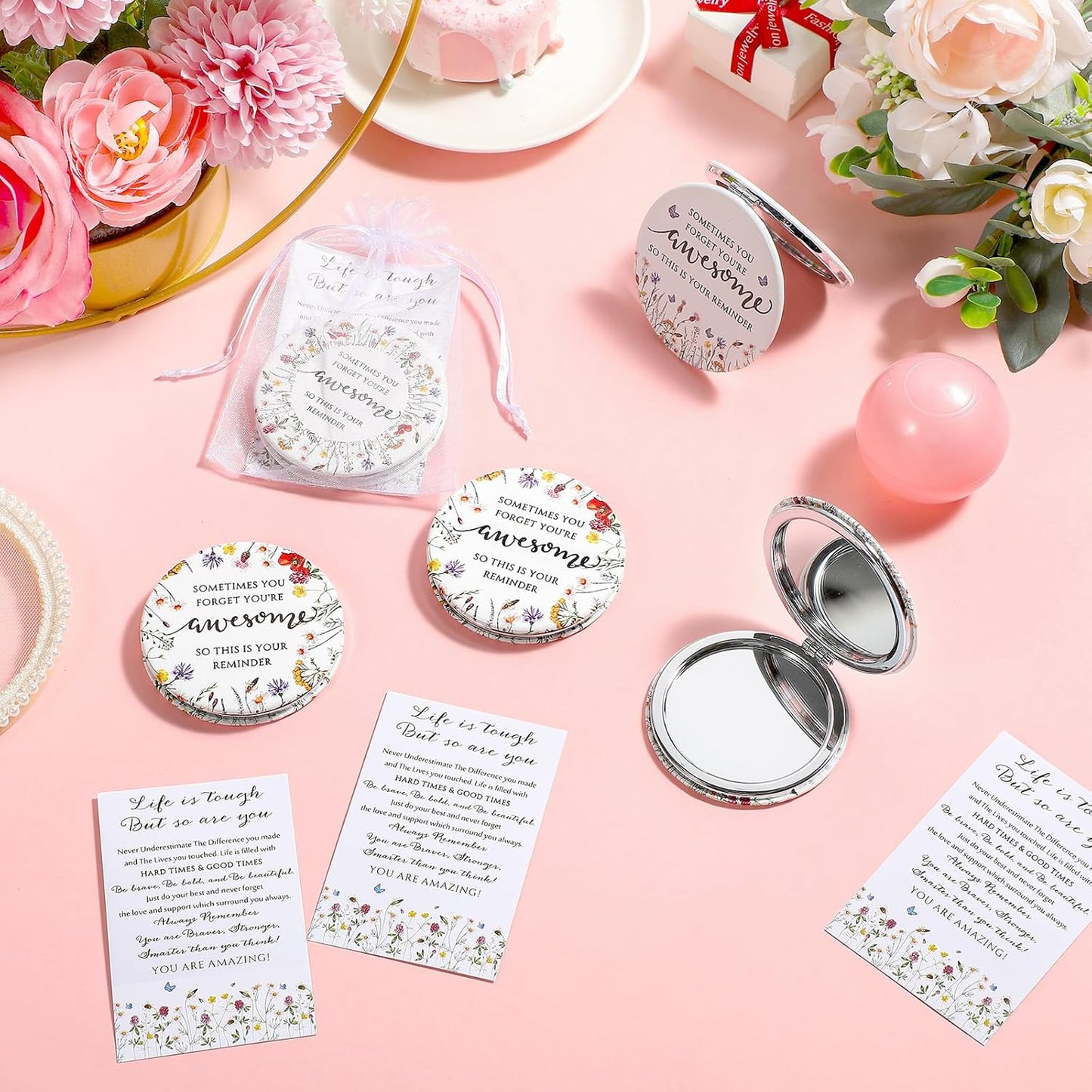 Inspirational Compact Mirror Set - 24 Double-Sided Folding Mirrors for Women | Perfect Gift for Nurses, Teachers, and Coworkers (Wildflower)