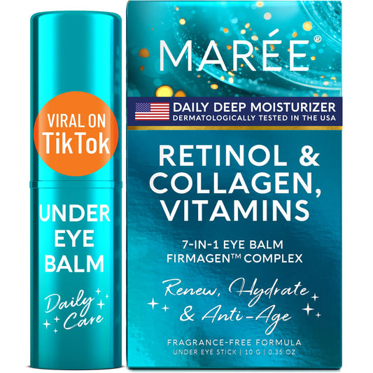 MAREE Under Eye Balm Stick Hydrating – Retinol Caffeine Under Eye Brightener Stick for Older Women – Collagen Undereye Cream for Dark Circles & Wrinkles – 0.35 Ounce, Teal
