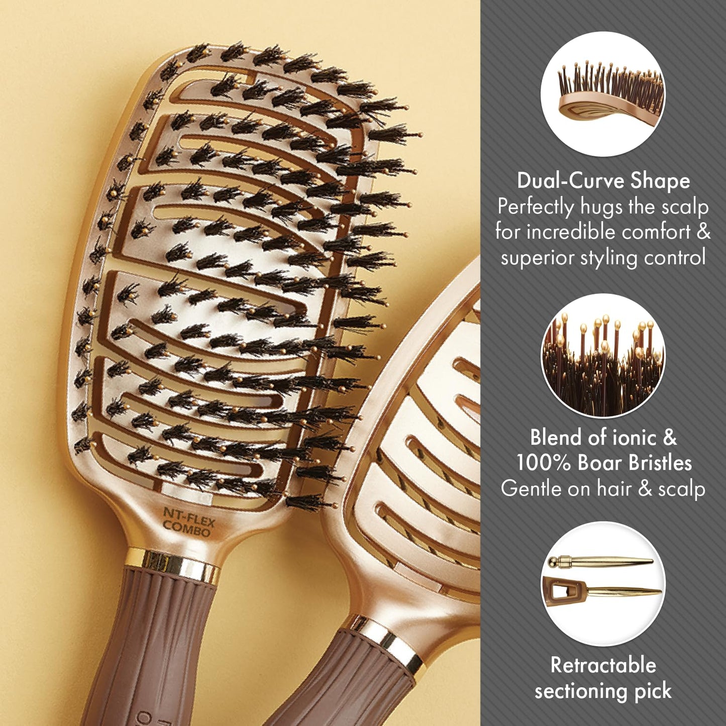 Olivia Garden NanoThermic Ceramic + Ion Flex Scalp-Hugging & Vented Hair Brush NT-FLEXCO (Combo)