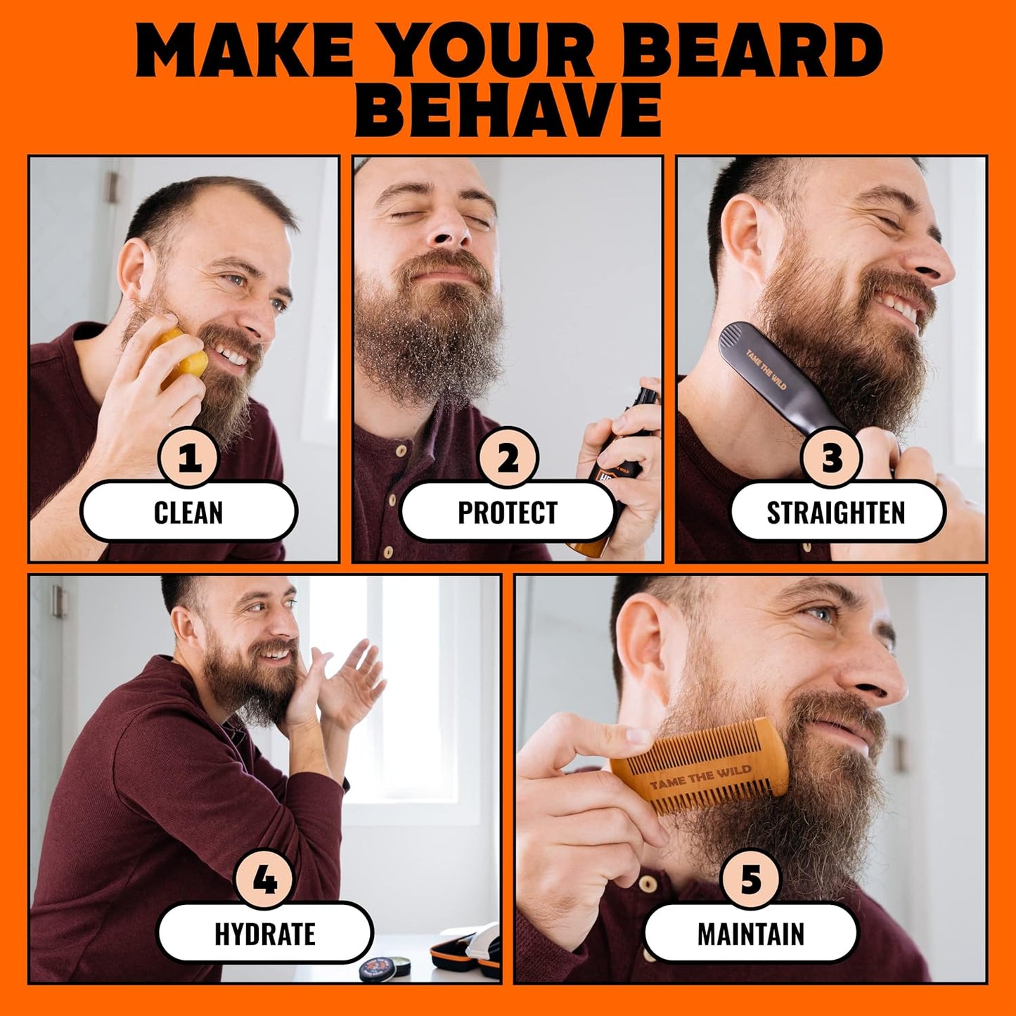 Premium Beard Grooming Kit - Heated Brush, Straightener Comb & Care Essentials | Complete Set
