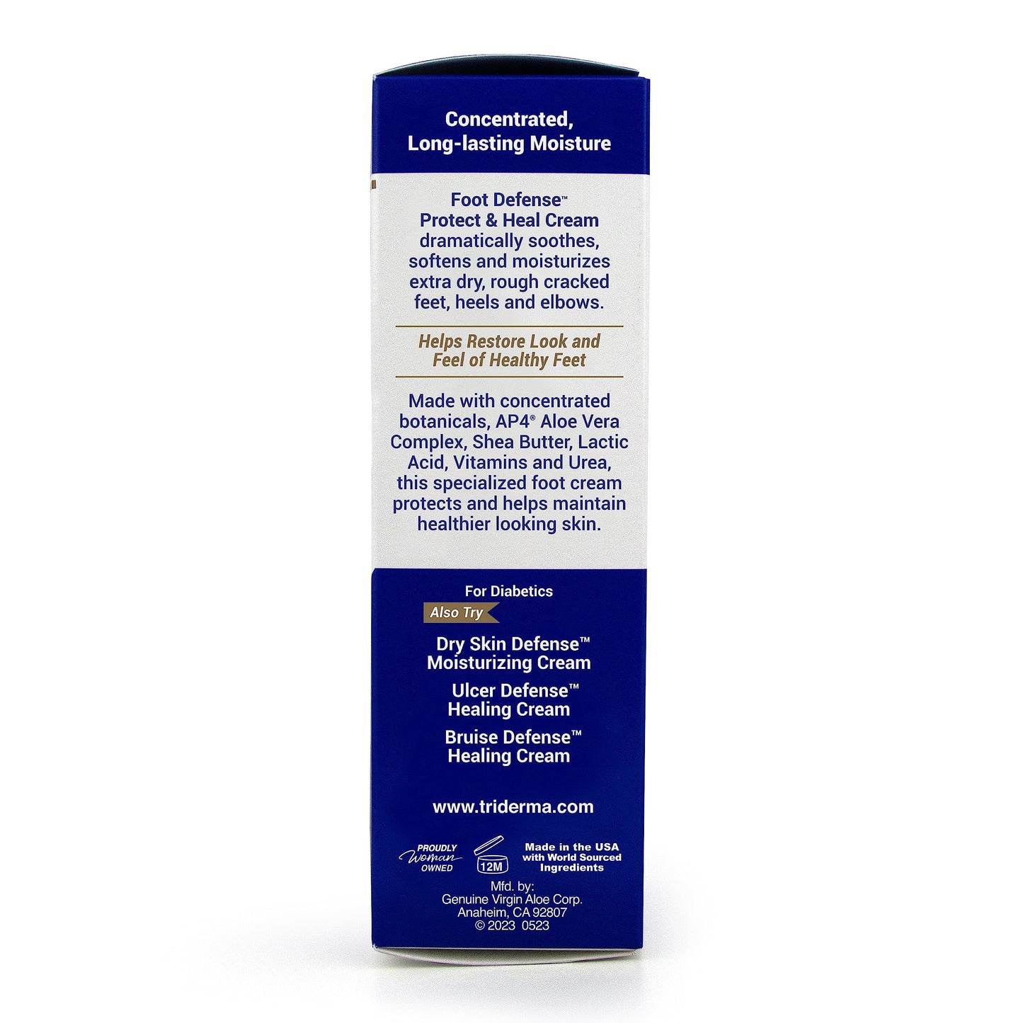 TriDerma Diabetics' Foot Cream for Dry Cracked Feet and Heels with Lactic Acid, Urea, AP4 Aloe Vera Gel, 4.2 oz Tube