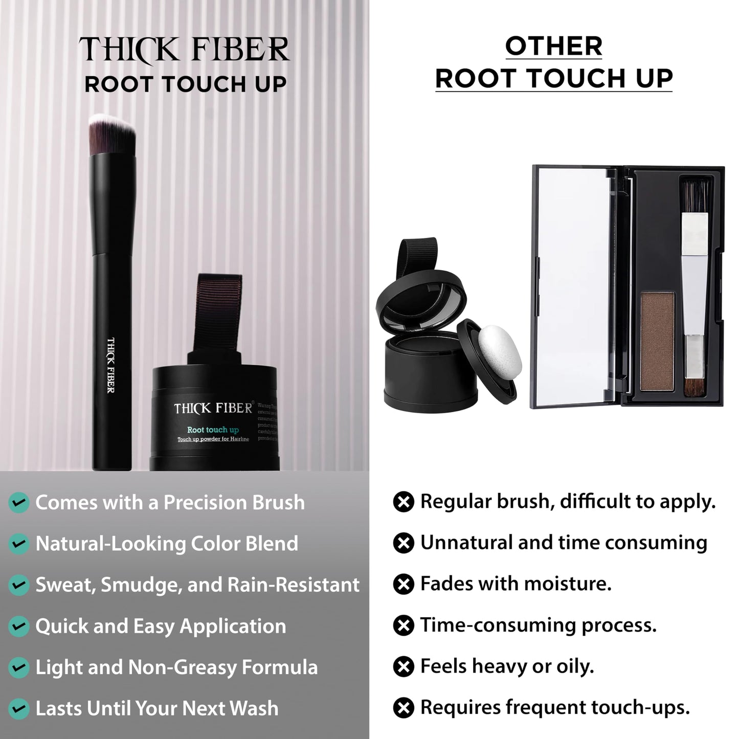 Thick Fiber Root Touch Up Powder, Medium Brown - Water & Sweat Resistant Hair Loss Concealer Set with Brush for Thin Hairlines and Gray Root Coverage