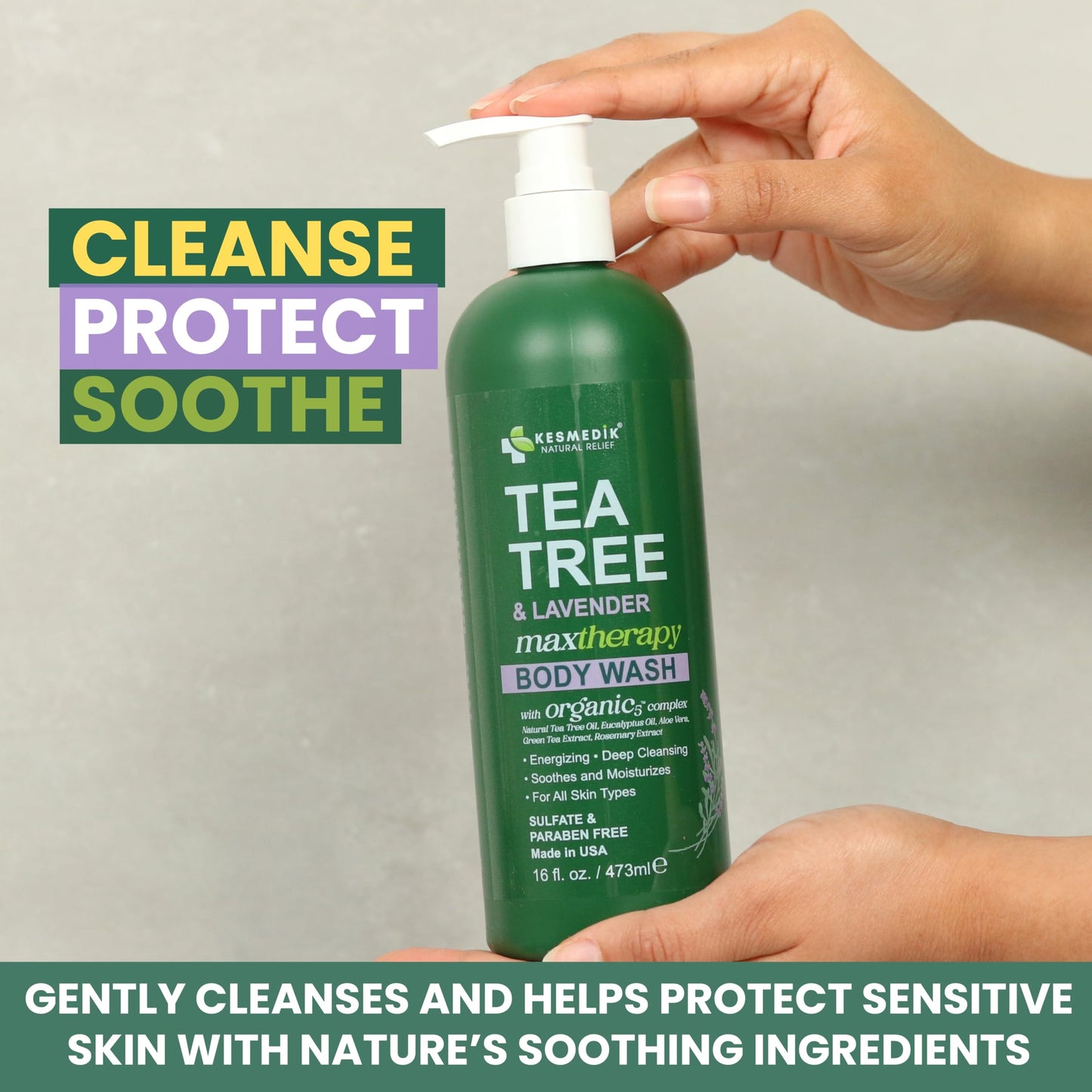KESMEDIK Tea Tree Lavender Body Wash MaxTherapy, Itchy Skin Relief, Antifungal Defense, Fights Body Odor, Soothes Jock Itch & Athlete's Foot, Intimate Wash, Men & Women, 16 fl oz, Limited Edition