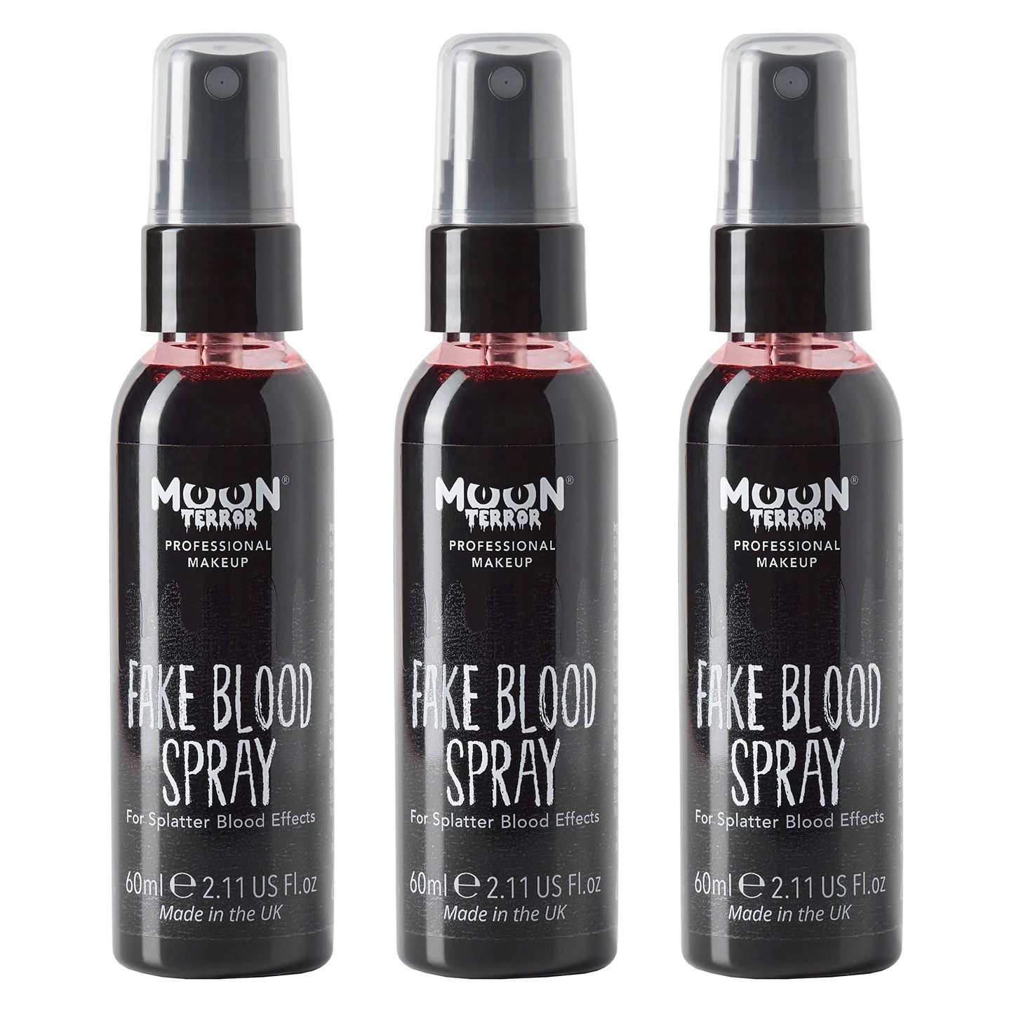 Pro FX Fake Blood Spray by Moon Terror | 60ml x3 | SFX Make up for Halloween Vampire Zombie Theatre | Special Effects Make up