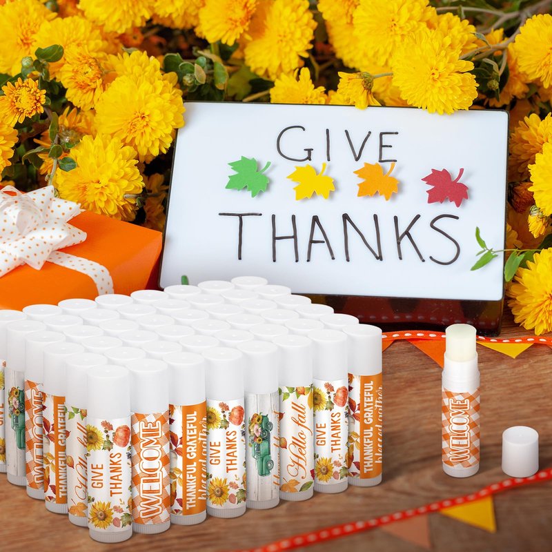Siifert 50 Pcs Thanksgiving Christmas Party Gifts Bulk Thanksgiving Lip Balms Favors Holiday Basket Stuffers Christmas Stocking Stuffers Small Thank You Gifts for Women Men (Honey Flavor)