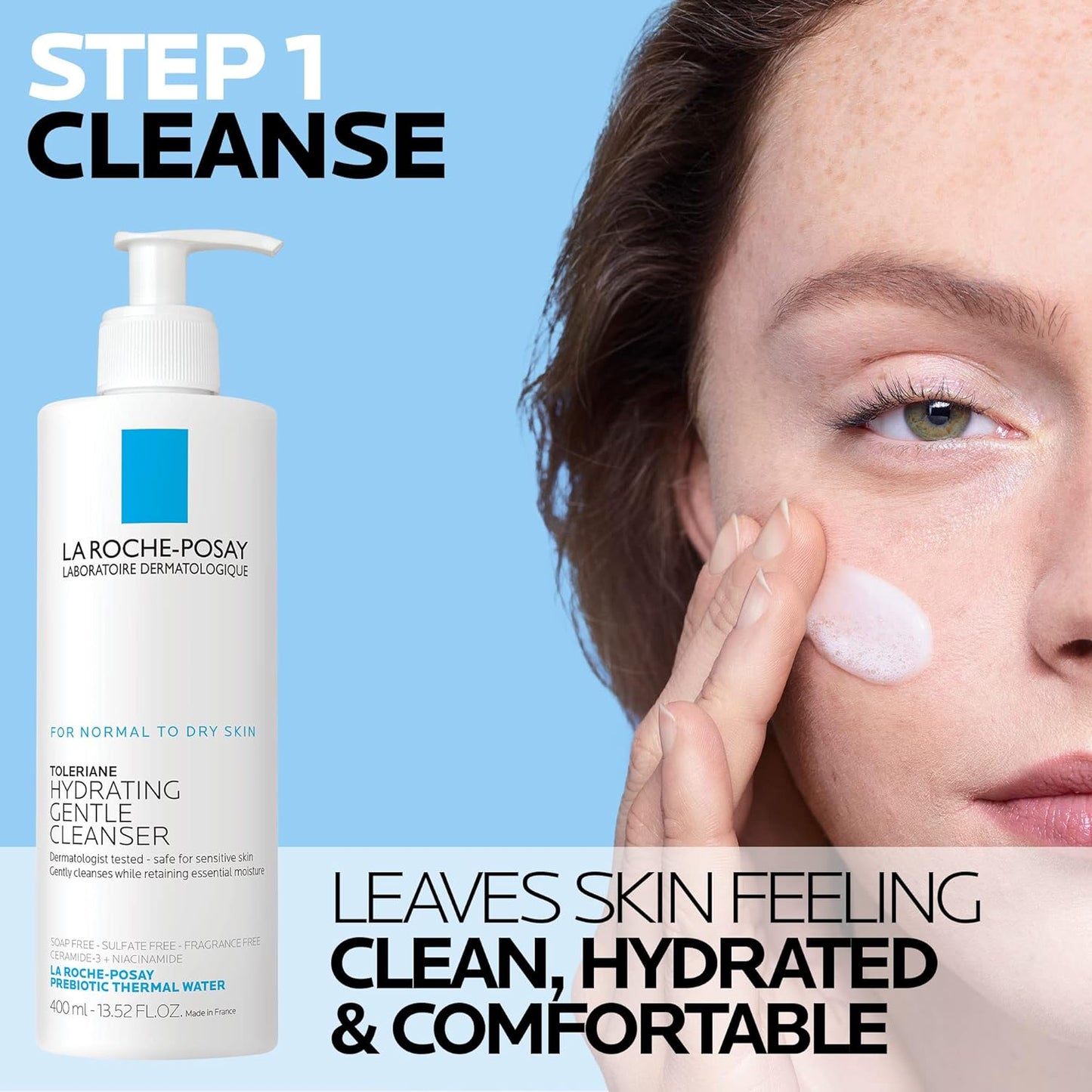 La Roche-Posay Toleriane Hydrating Face Cleanser - Gentle Daily Wash with Niacinamide & Ceramides for Sensitive Skin | Fragrance-Free