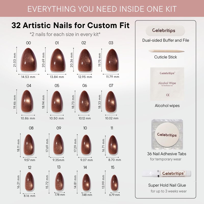 Celebritips Nail Art Press-Ons | Small Delite, Short Squoval Nails, Reusable | 16 sizes - 32 Nails Kit with Super-hold Nail Glue and Sticky Tabs
