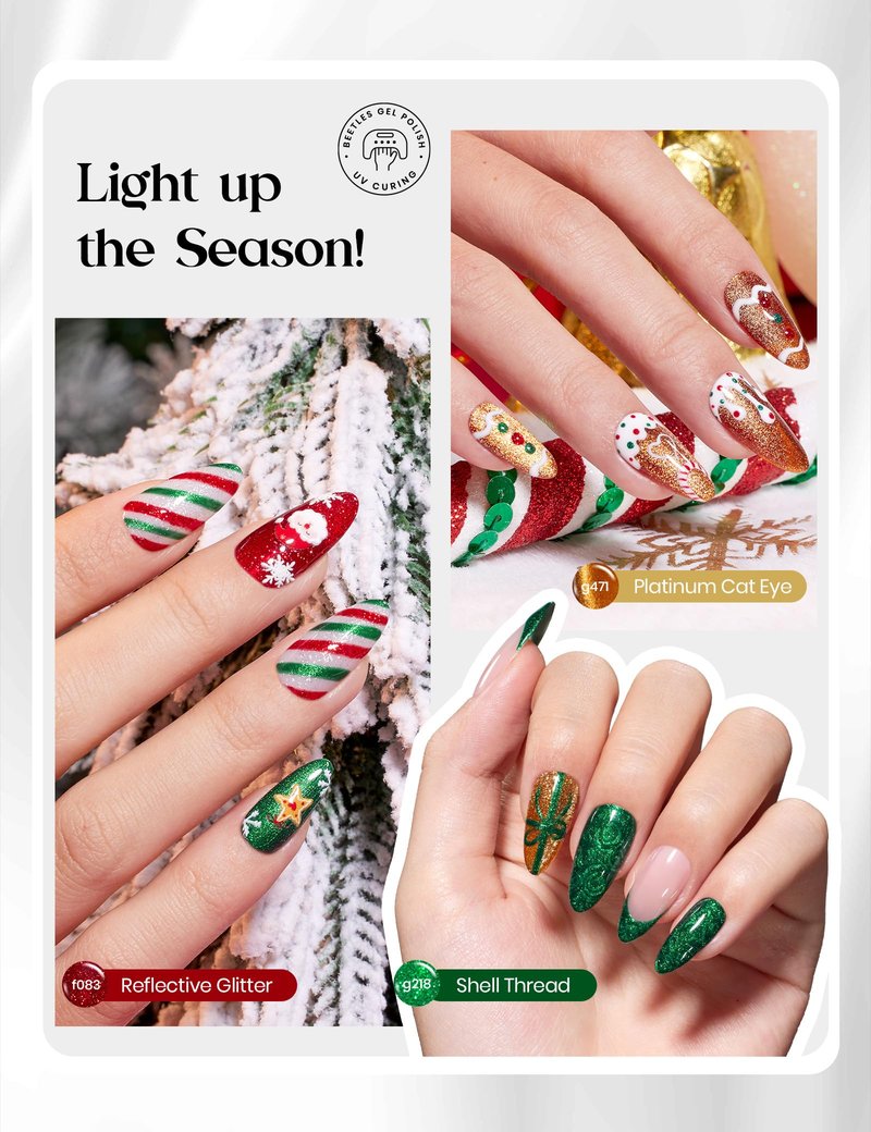 beetles Gel Polish Merry Glitzmas 2026 Gift Box – Summer Nail Art Set with Mini LED Nail Lamp Base Top Coat and Festive Holiday Surprises Gifts for Women Girls