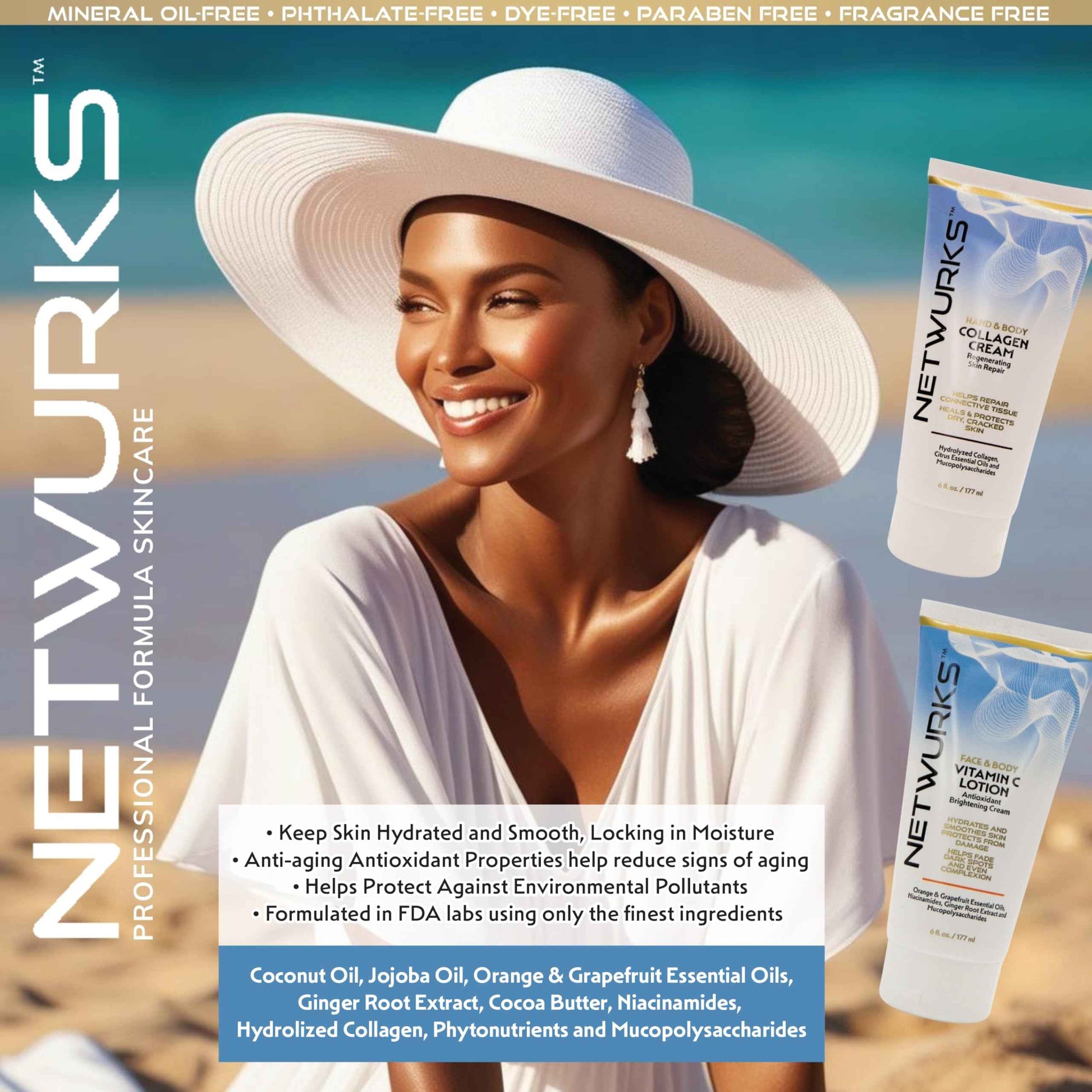 NetWurks Vitamin C Lotion, Antioxident Cream for Face & Body, Smoothes & Hydrates Skin, Helps Reduce Blemishes, Fine Lines, & Wrinkles, 6 Fl Oz