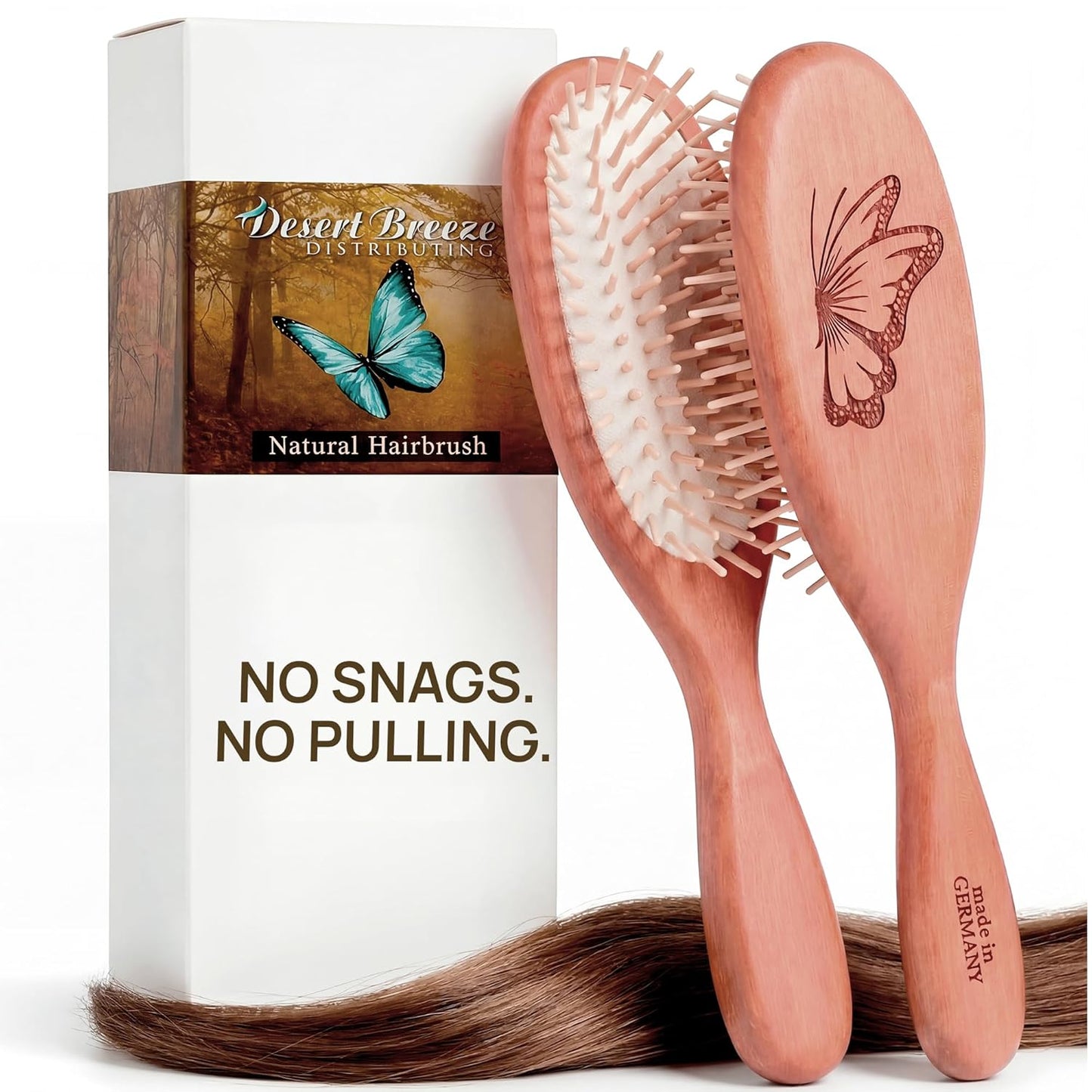 Natural Wooden Hair Brush - Anti-Breakage Wood Bristle with Pear Wood Handle | Gentle Scalp Massage, Anti-Static for All Hair Types