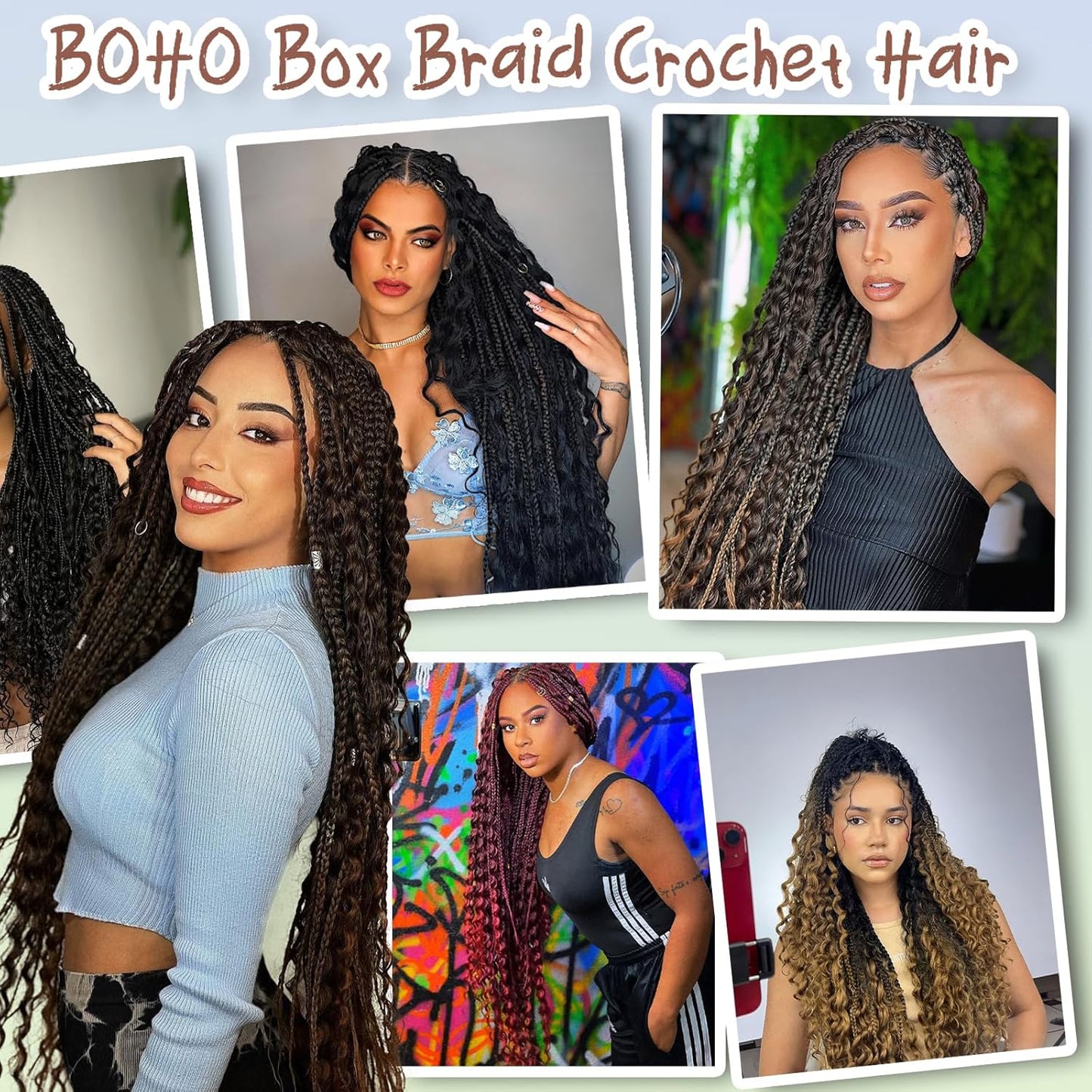 Goddess Box Braids Crochet Hair - 24 Inch Synthetic Braiding Hair with Curly Ends | 7 Packs, Pre-Looped (1B)