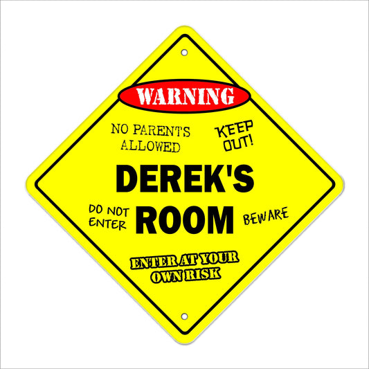 Derek's Room Sign Crossing Zone Xing | Indoor/Outdoor | 12" Tall Kids Bedroom Decor Door Children's Name boy Girl