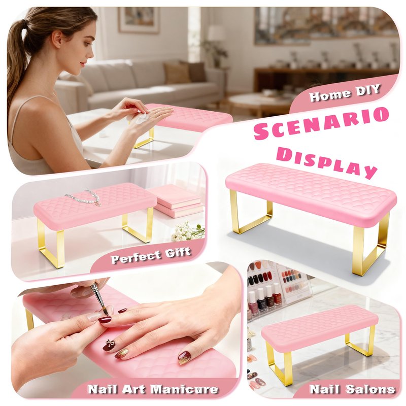 AIKYA Nail Hand Rest for Nails - Memory Foam Hand Pillow for Nail Tech, Erasable Nail Arm Rest with Non-Slip Base, Perfect for Salon & Home Manicure (Pink)