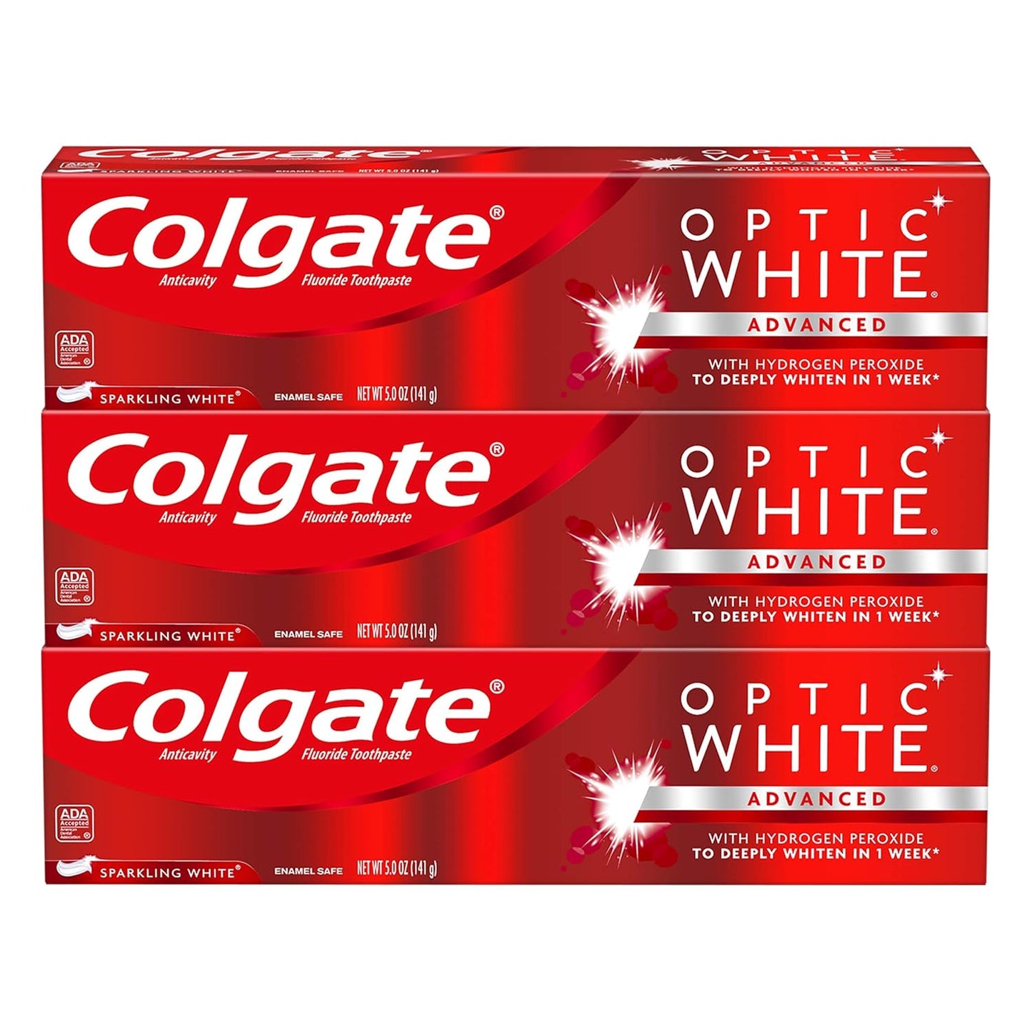 Colgate Optic White Whitening Toothpaste - Sparkling White, 5 oz (3 Pack)