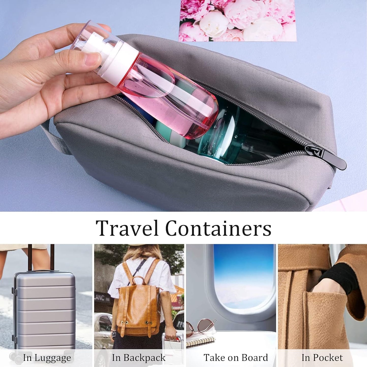 Cosywell Fine Mist Spray Bottle TSA Approved 3.4oz/ 100ml Empty Cosmetic Refillable Travel Containers Plastic Hair Spray Bottle Sprayer for Perfume Skincare Makeup Lotion (3color)