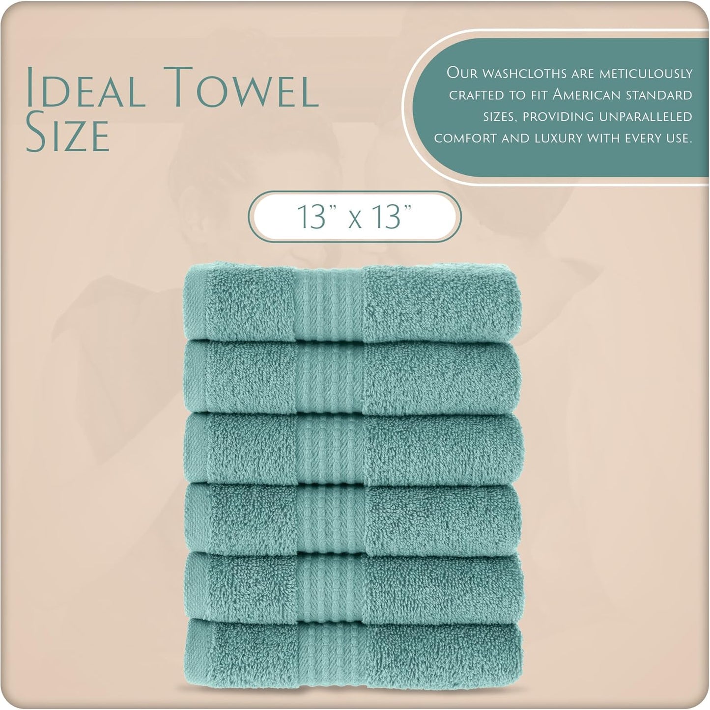 Turkish Cotton Washcloth Towel Set - High-Performance Bathroom Essentials | 13"x13" | Seafoam Color