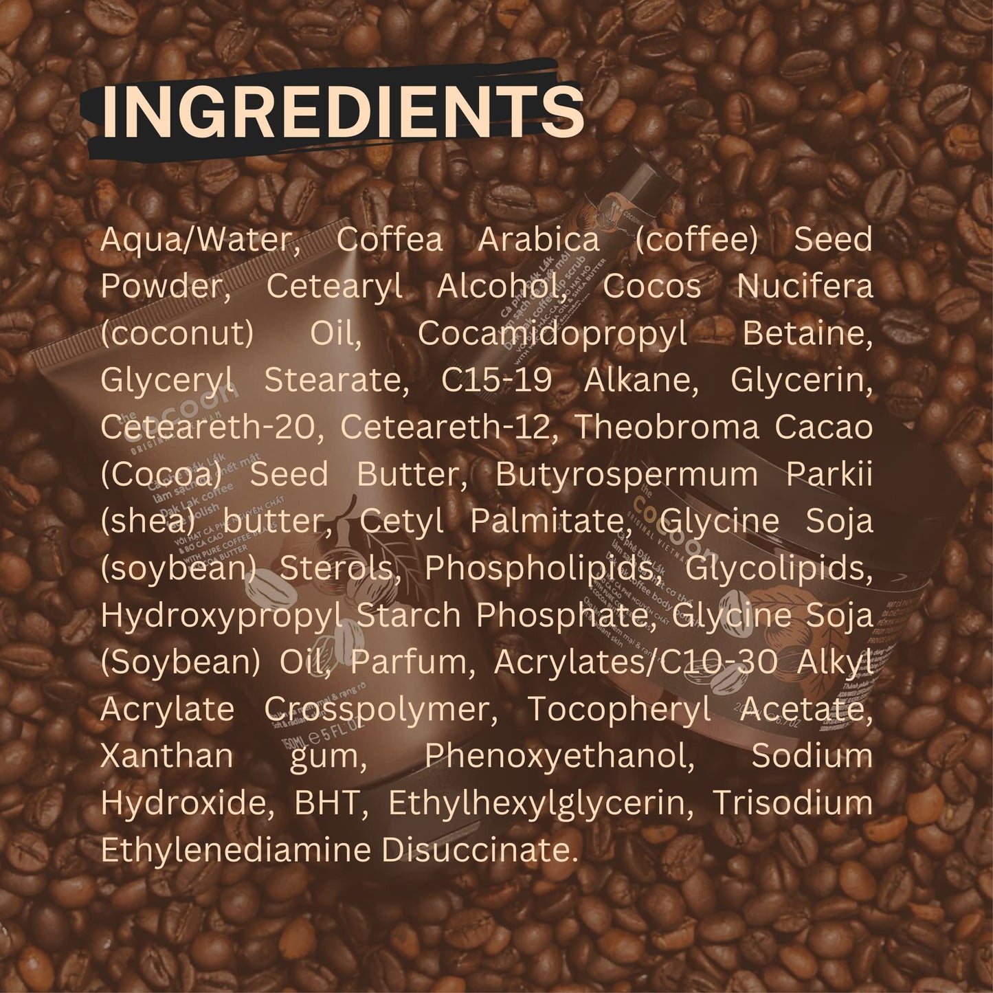 Cocoon Dak Lak Coffee Body Scrub with Coconut & Shea Butter, Exfoliating Dead Skin Remover for Sensitive Skin, Fragrance Free