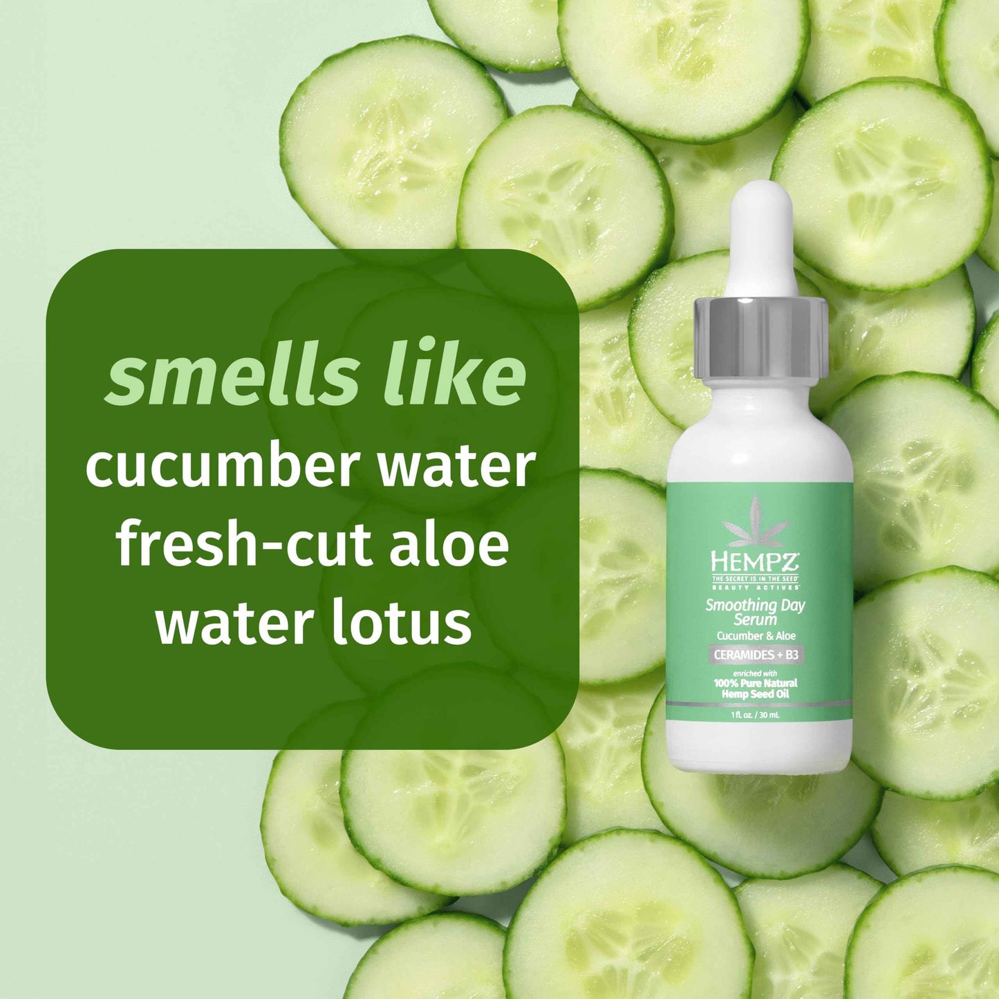 Hempz Cucumber Aloe, Facial Serum, Beauty Actives with Ceramides for dry to normal skin, for men and women, 1oz