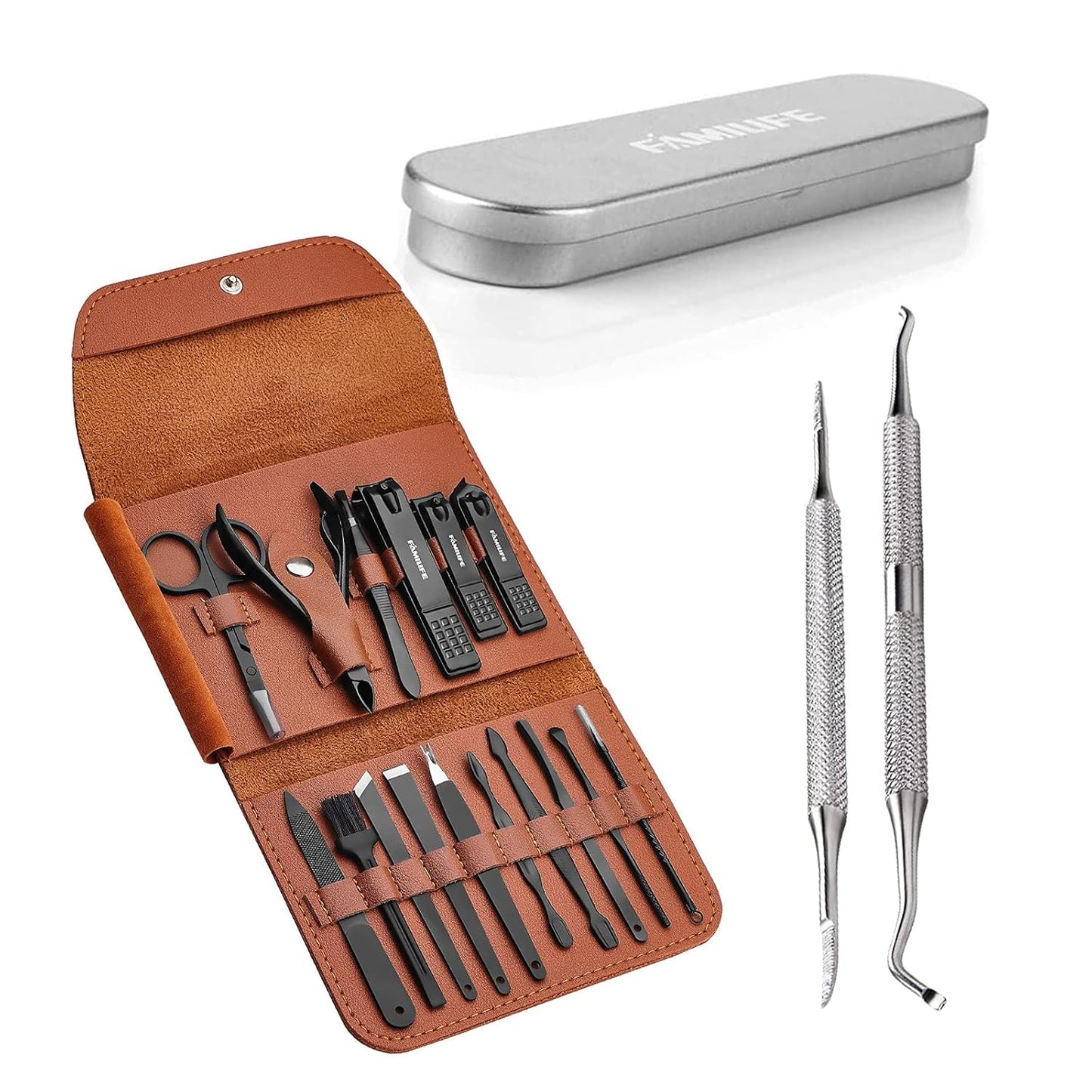 Manicure Set for Men - 16-Piece Professional Grooming Kit | Stainless Steel Nail Clippers & Pedicure Tools