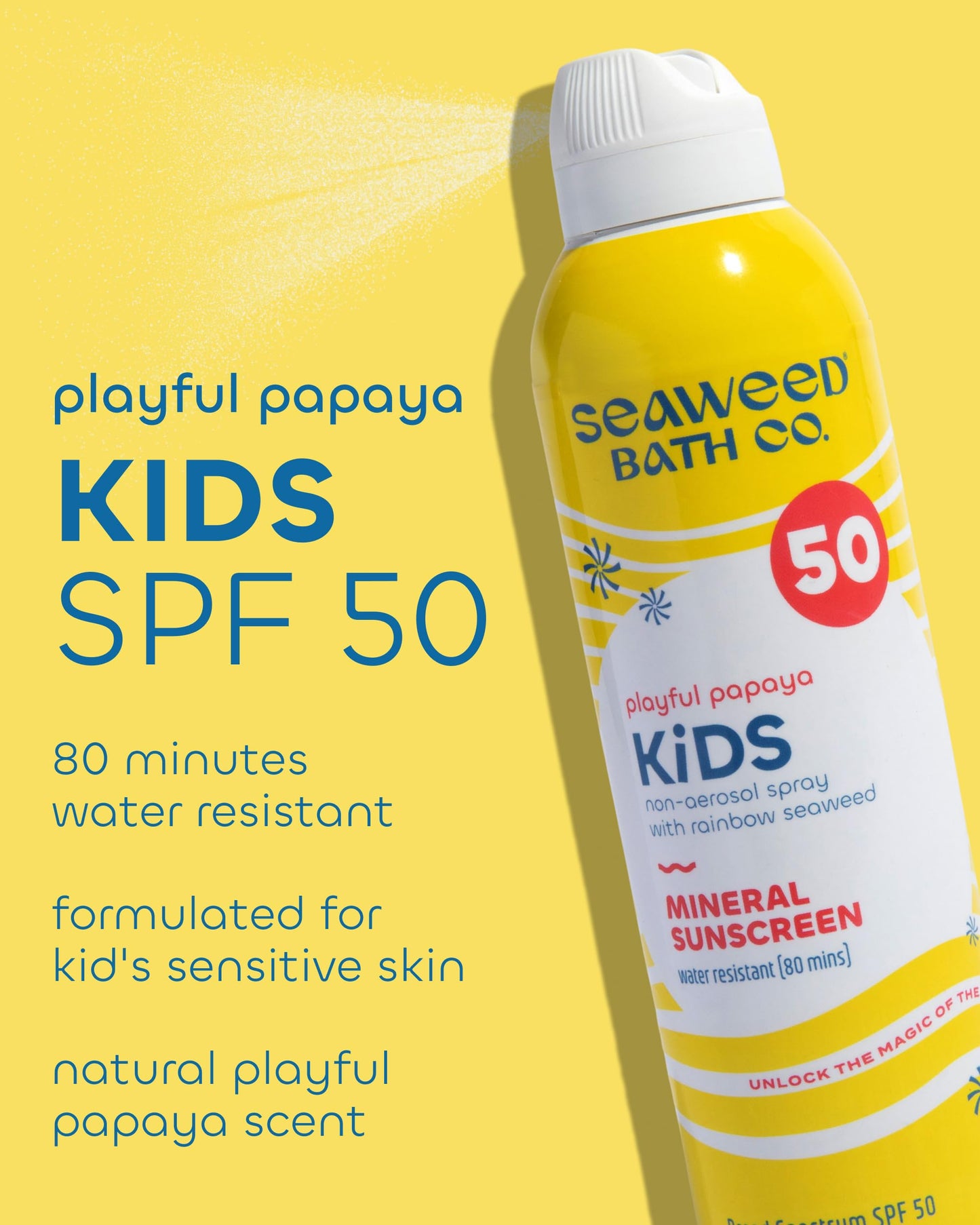 Seaweed Bath Co Kids Mineral Sunscreen Spray SPF 50 - Zinc Oxide Tear Free Sunblock for Children - Lightweight Water Resistant Broad Spectrum Protection for Sensitive Skin, 6 Ounce